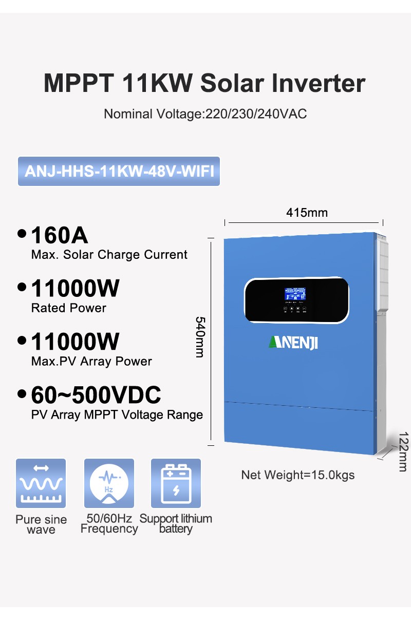 16KWh 51.2V 314Ah Lithium Battery+11KW 48V 220Vac Hybrid Solar Inverter US STOCK