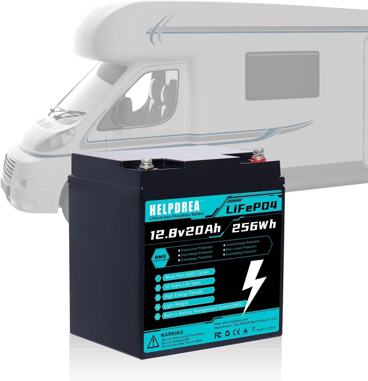20AH 12V Deep Cycle Lithium Battery LiFePO4 20A BMS for RV Boat Solar Panel Kit