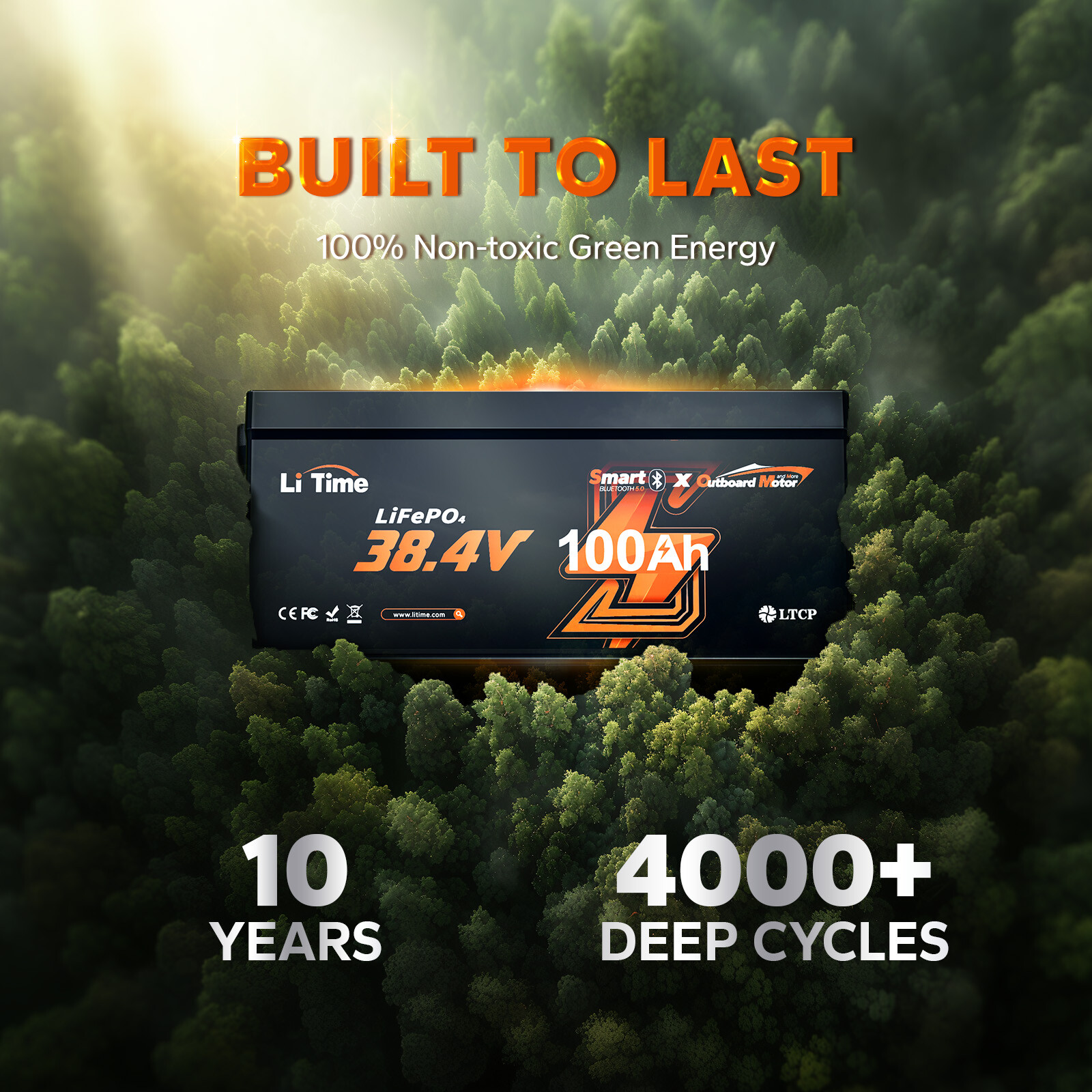 LiTime 36V 100Ah OBM Bluetooth Trolling Motor LiFePO4 Lithium Battery For Marine