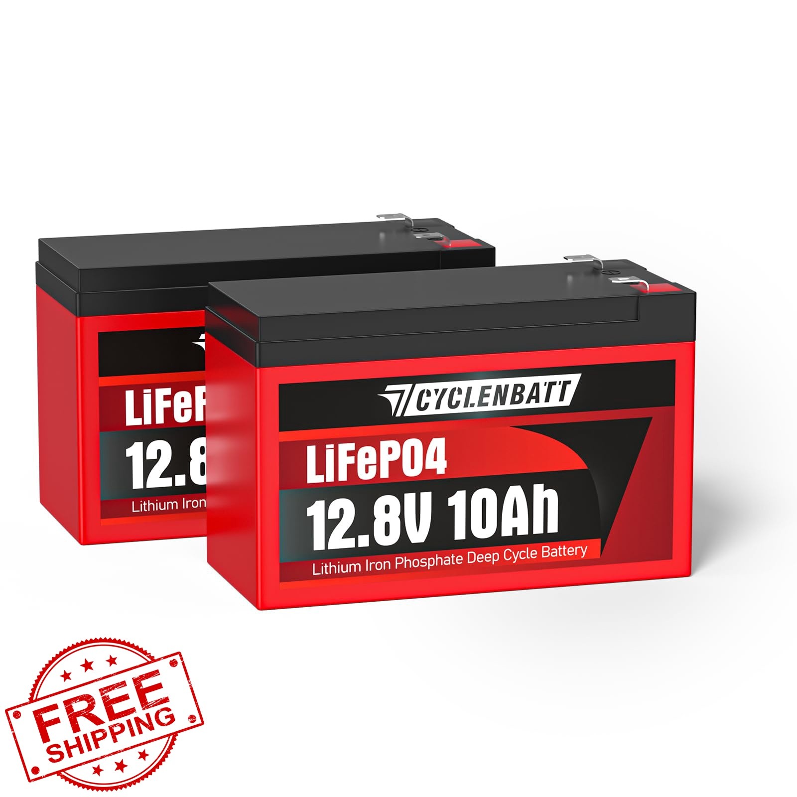 CYCLENBATT 2 Pack 12V 10Ah LiFePO4 Lithium Battery