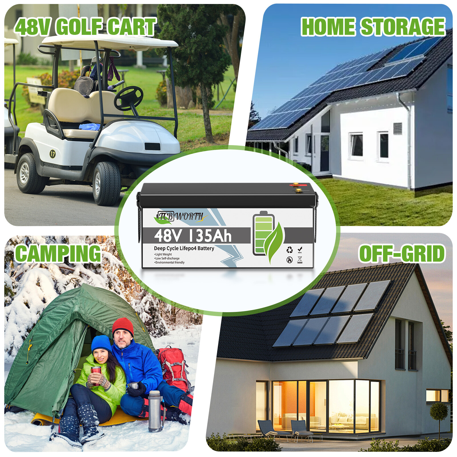 LiFePO4 48V 135Ah Golf Cart Battery Lithium Deep Cycle Bluetooth Solar Club Car
