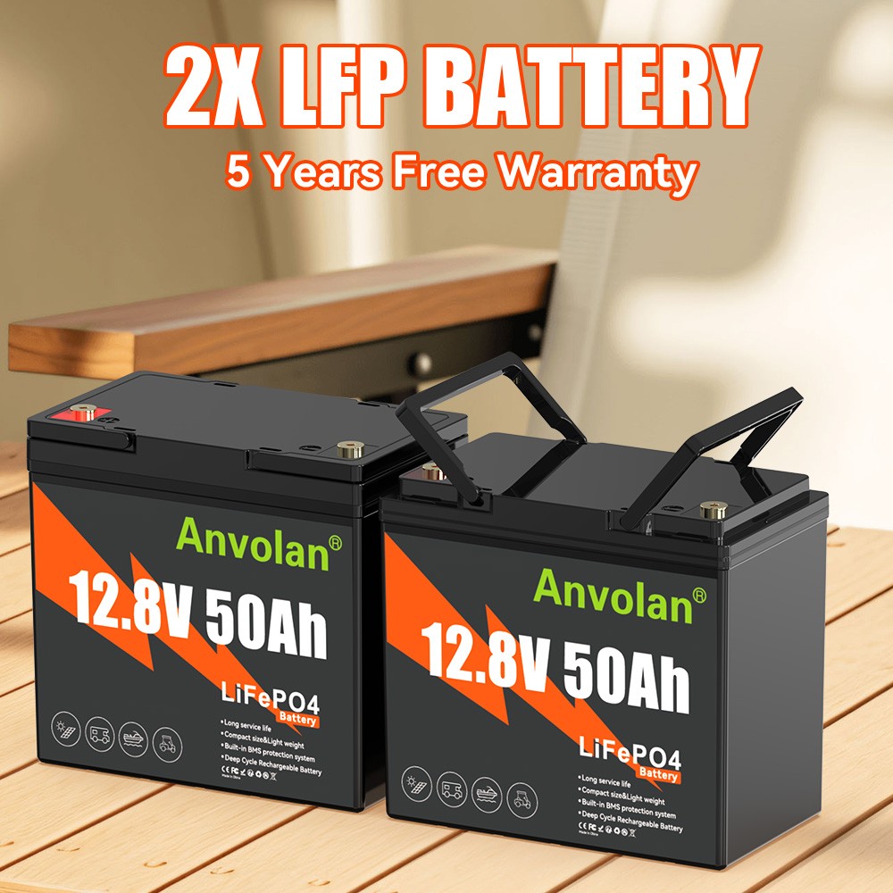 2x 12V 50Ah Battery Lithium Iron Phosphate LiFePO4 Battery For RV Marine Solar