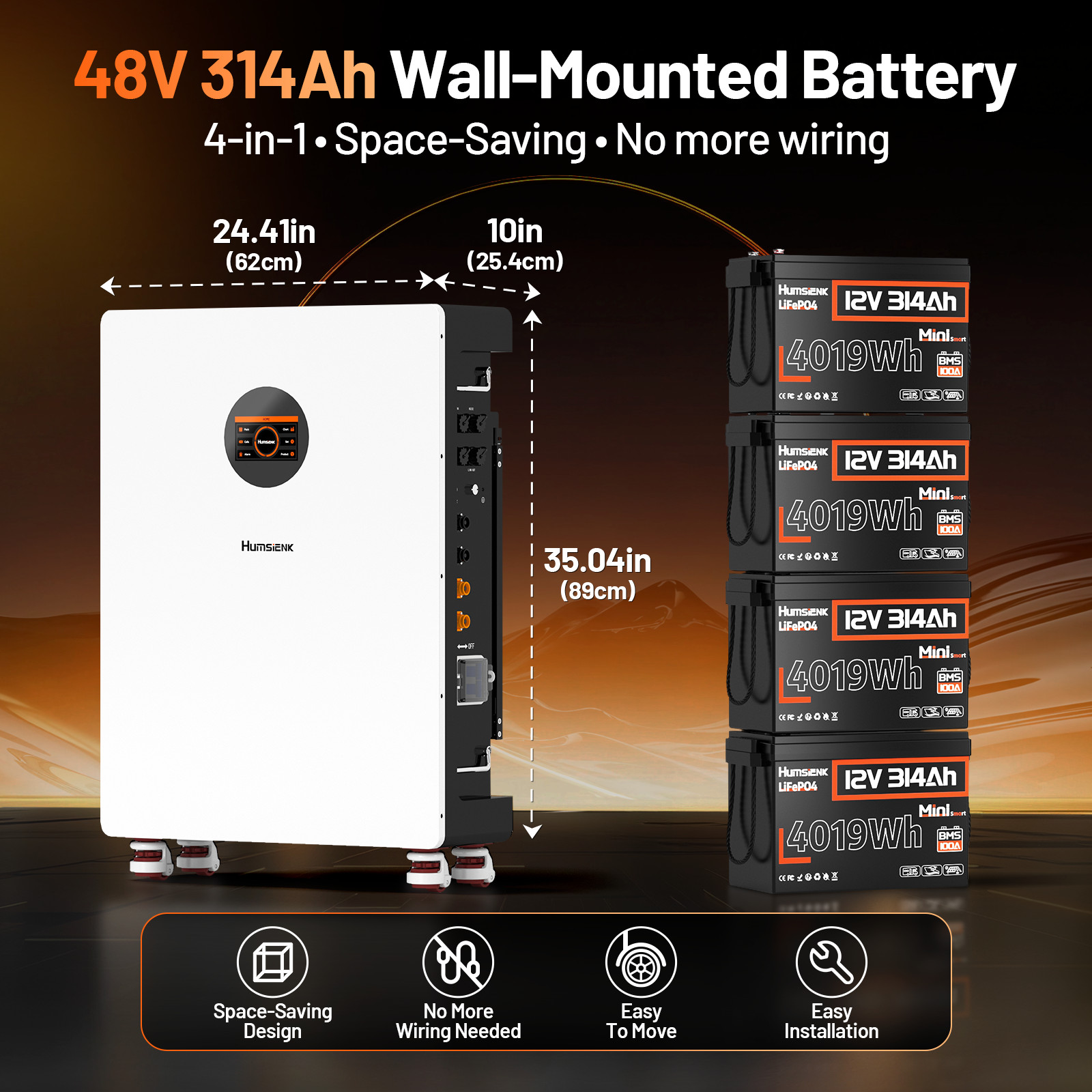 16.08KWh 48V 314Ah 300Ah Wall-Mounted LiFePO4 Battery Home Storage Solar System