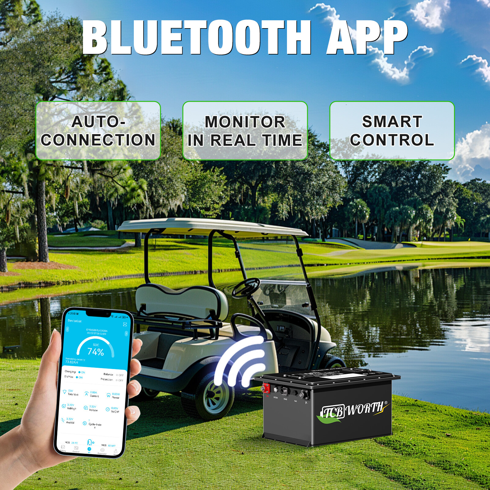48V 105Ah Golf Cart Lithium LiFePO4 Battery 200A BMS Club Car 15000+ Deep Cycle
