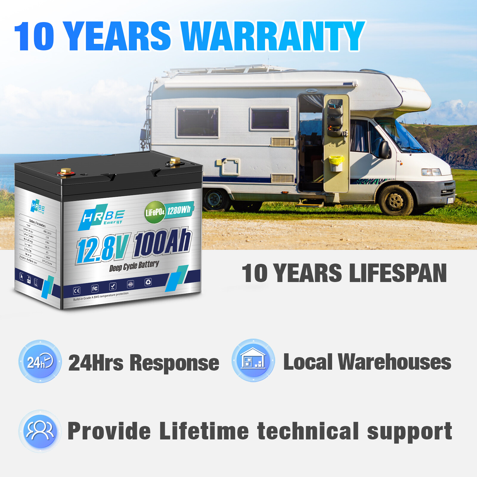 HRBEENERGY 12V 24V 36V 48V 100Ah 200Ah 300Ah LiFePO4 Lithium Battery Deep Cycle
