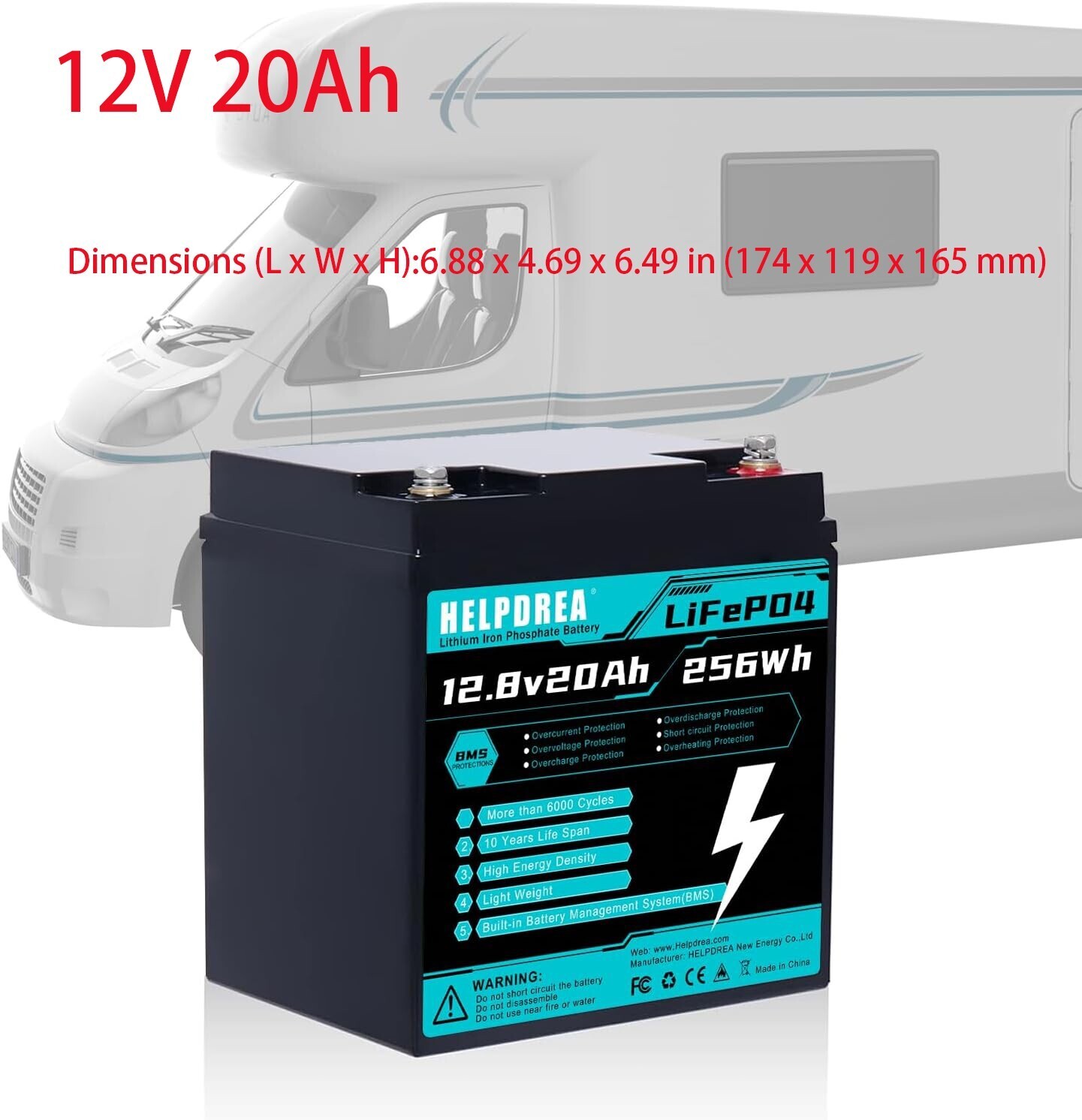 12V 20Ah 50Ah 100Ah 200Ah LiFePO4 Lithium Battery for RV Motor Solar Off-grid