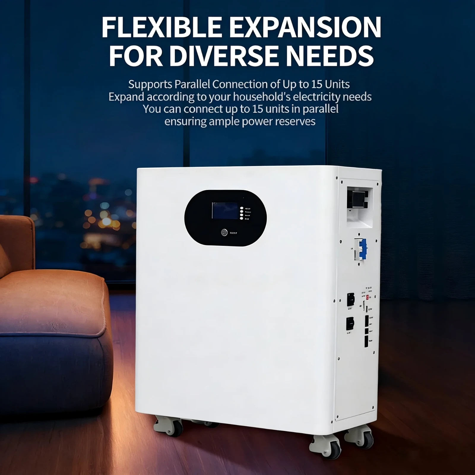 GreenOE 51.2V 300Ah 15KWh Wheeled LiFePO4 Battery with 200A BMS 6000 Cycles