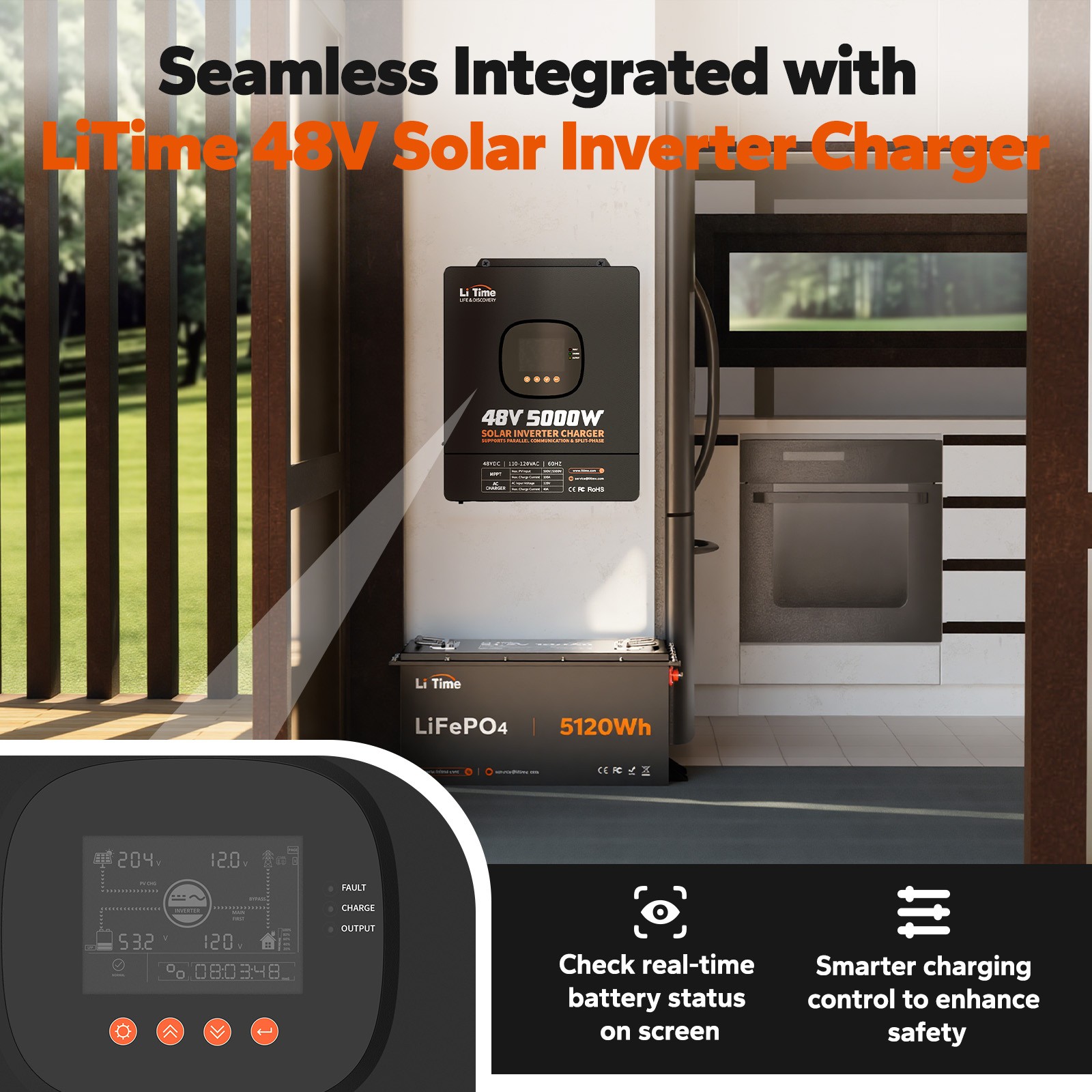 LiTime 48V 100Ah COM Bluetooth Lithium Battery Metal Case For Solar Off-grid
