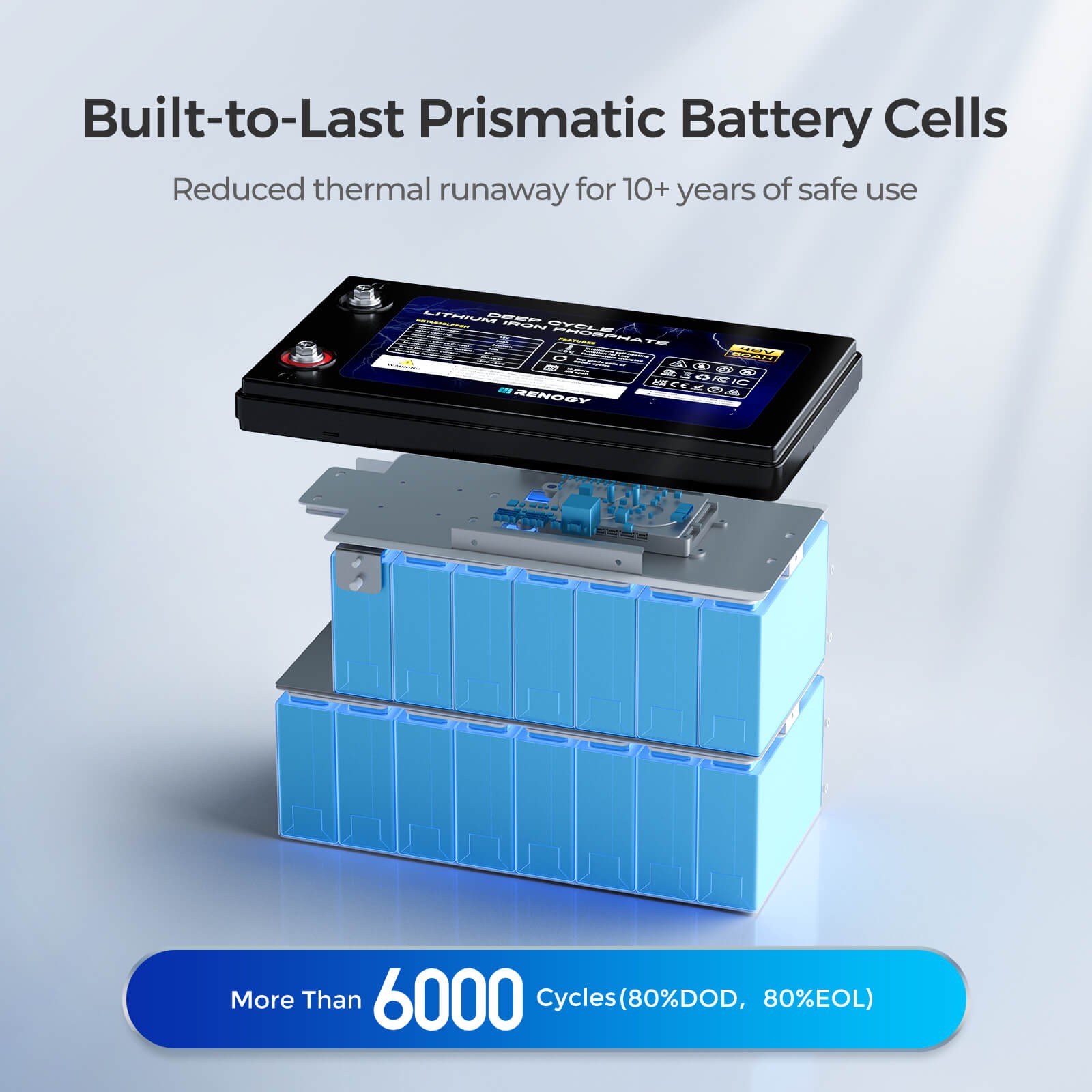 Renogy 48V 50Ah Smart Lithium Iron Phosphate Battery w/Self-heating Backup Power