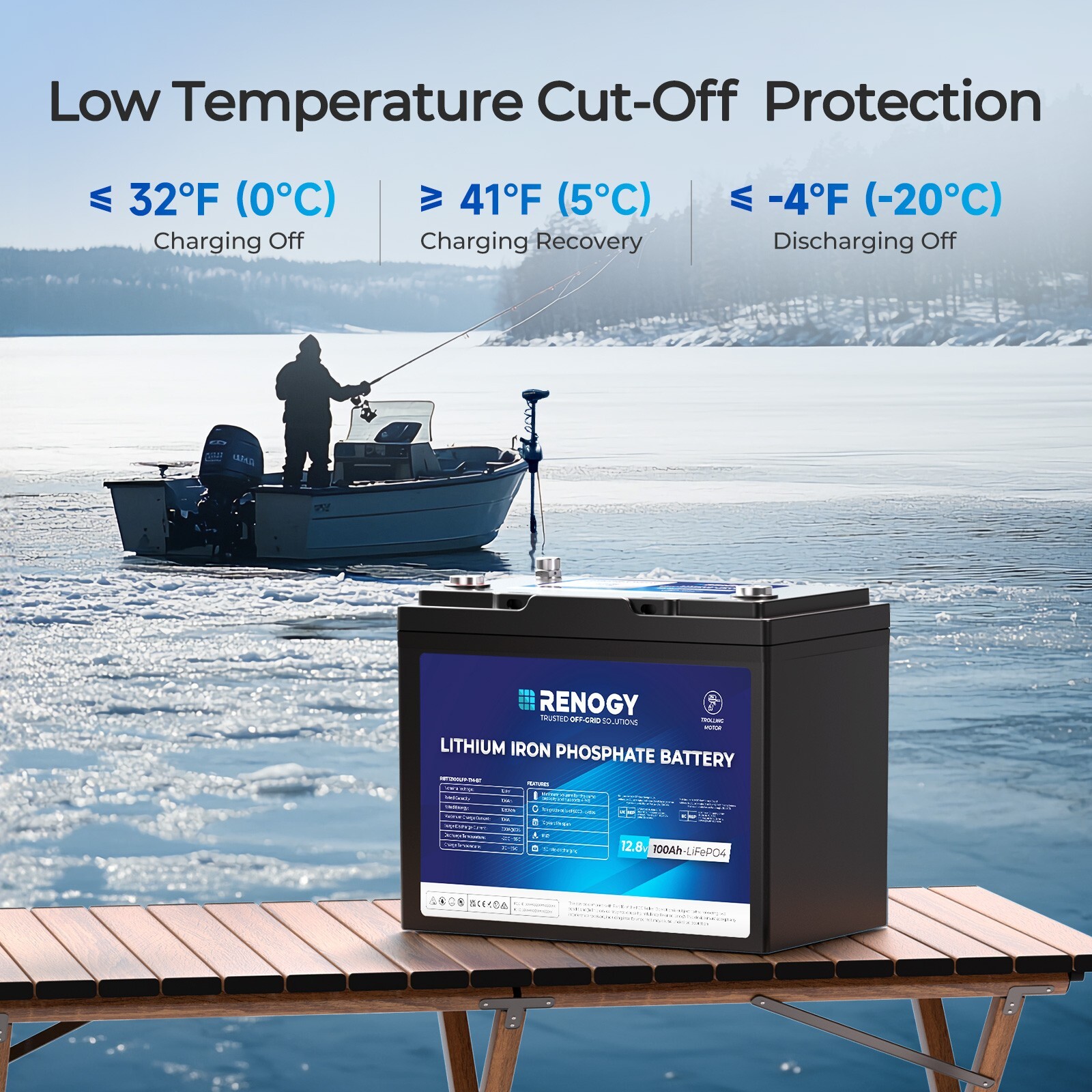 Renogy 12V 100Ah Trolling Motor Lithium Iron Phosphate Battery with Bluetooth