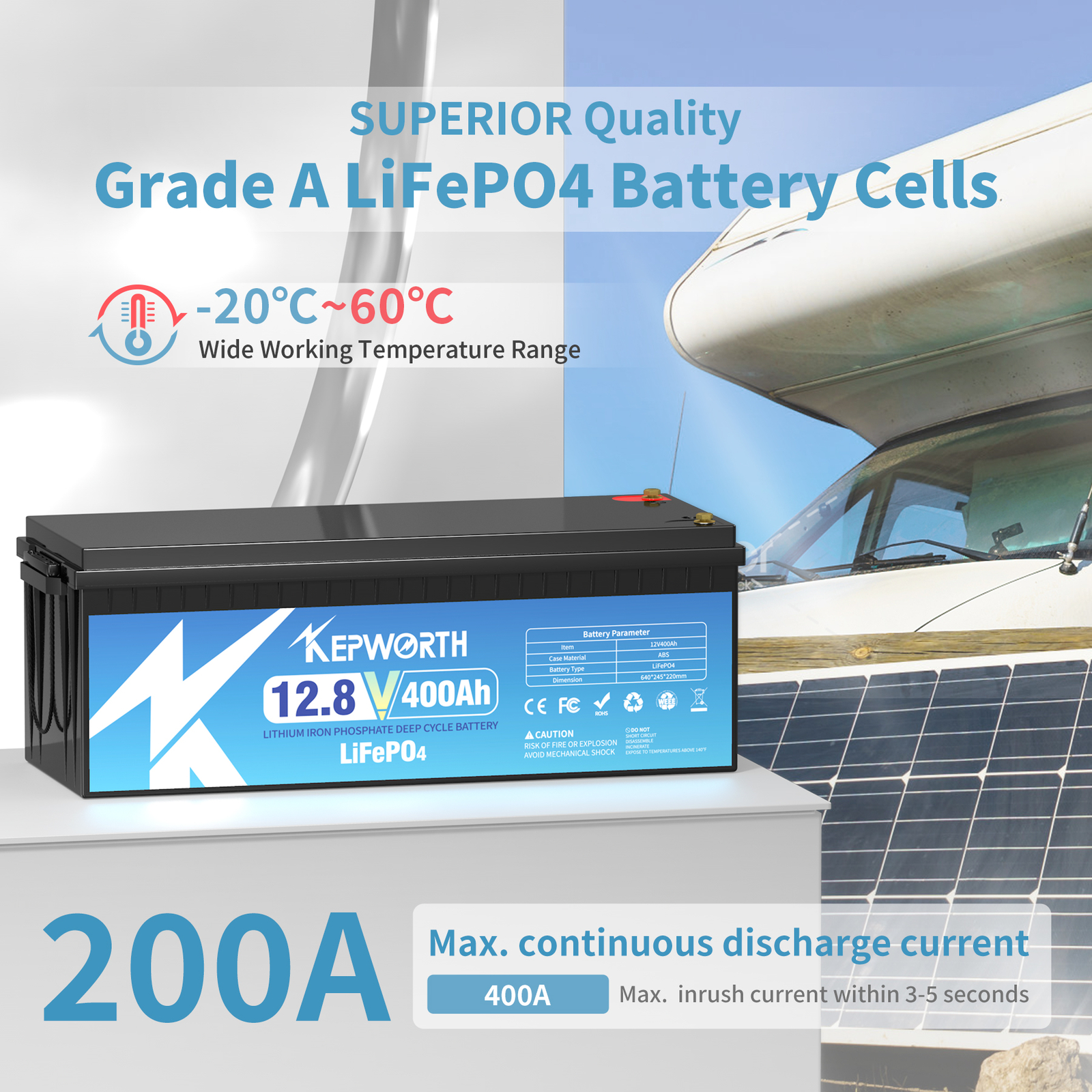LiFePO4 12V 400Ah Lithium Battery BMS 15000+ Deep Cycles Marine RV Household