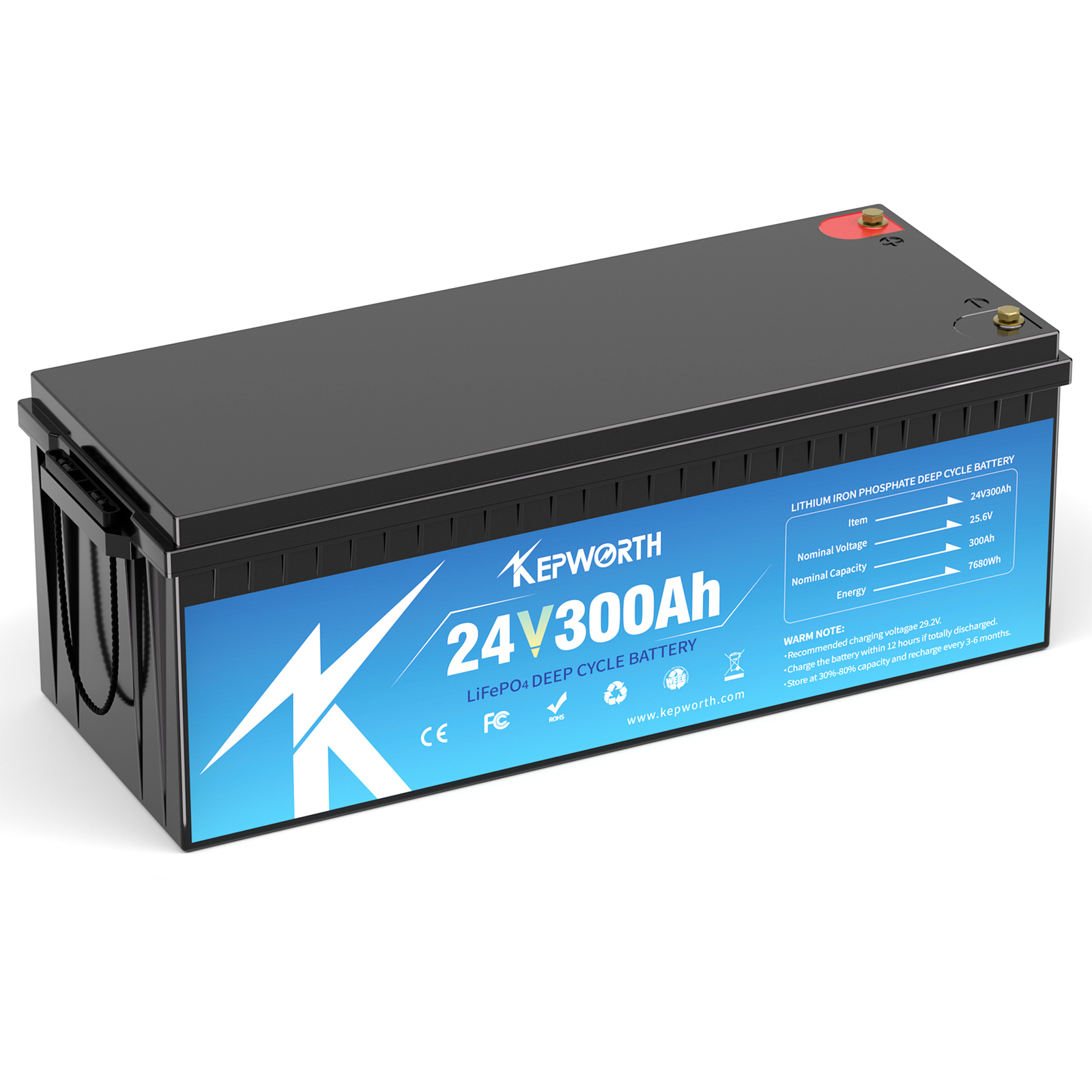 24V 300Ah LiFePO4 Deep Cycle Lthium Battery BMS 7,680W Load Power 8KWh Energy RV