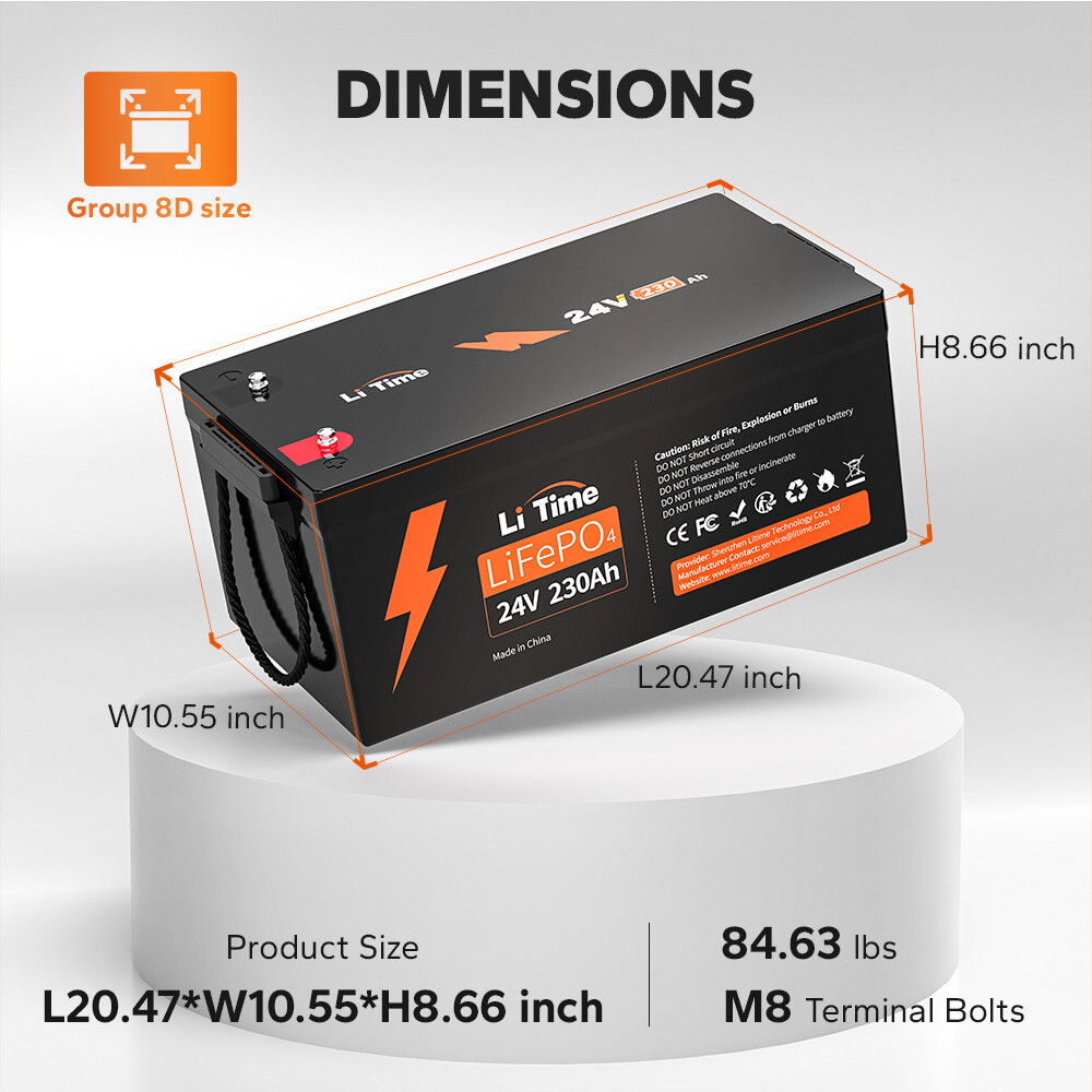 Litime 24V 230Ah LiFePO4 Battery 4000+ Cycle Life for Solar Power RV Marine