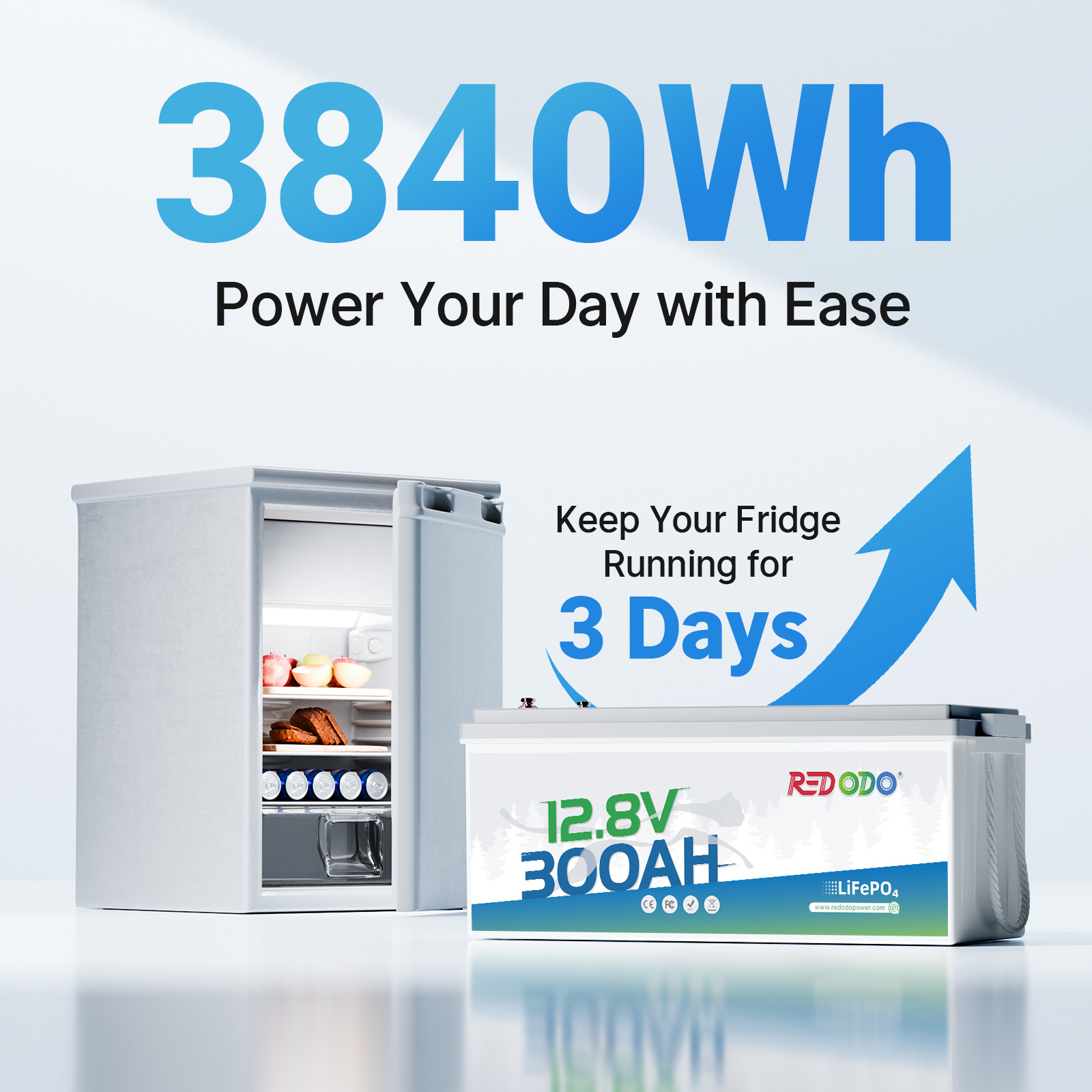 Redodo 12V 300Ah Lithium Battery 3840Wh 200A BMS LiFePO4 for RV Solar