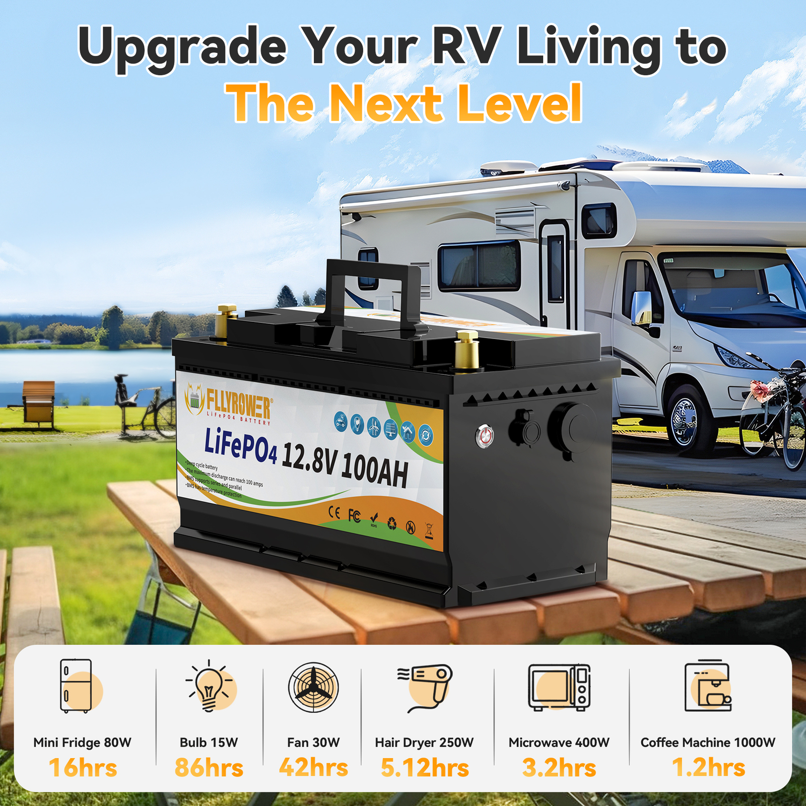 12V 100Ah LiFePO4 Lithium Battery 100A BMS Solar Deep Cycle Off-grid RV Camper