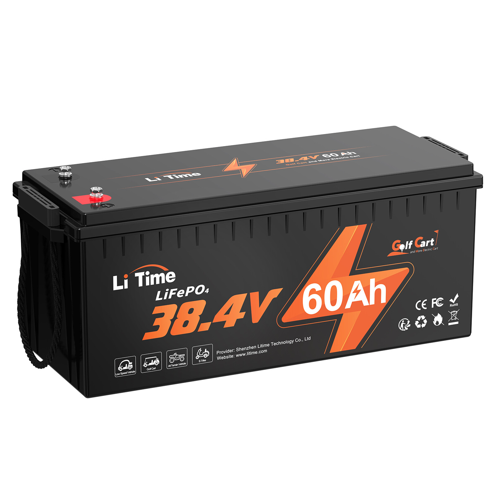 LiTime 38.4V 60Ah LiFePO4 Lithium Battery Deep Cycle 120A BMS For 36V Golf Cart