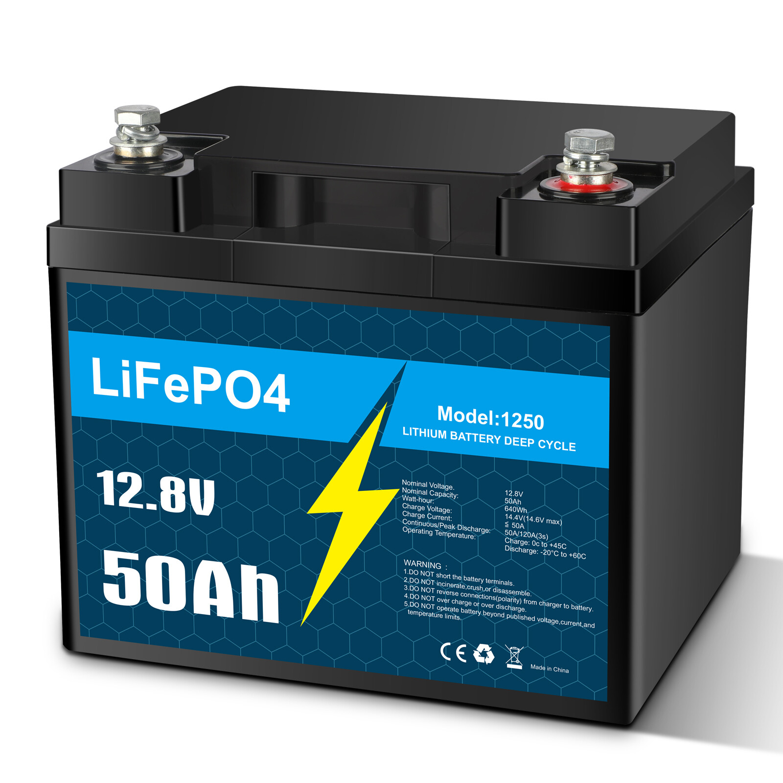 12V 10Ah 16Ah 30Ah 50Ah LiFePO4 Lithium Battery, Deep Cycle, for RV, Marine