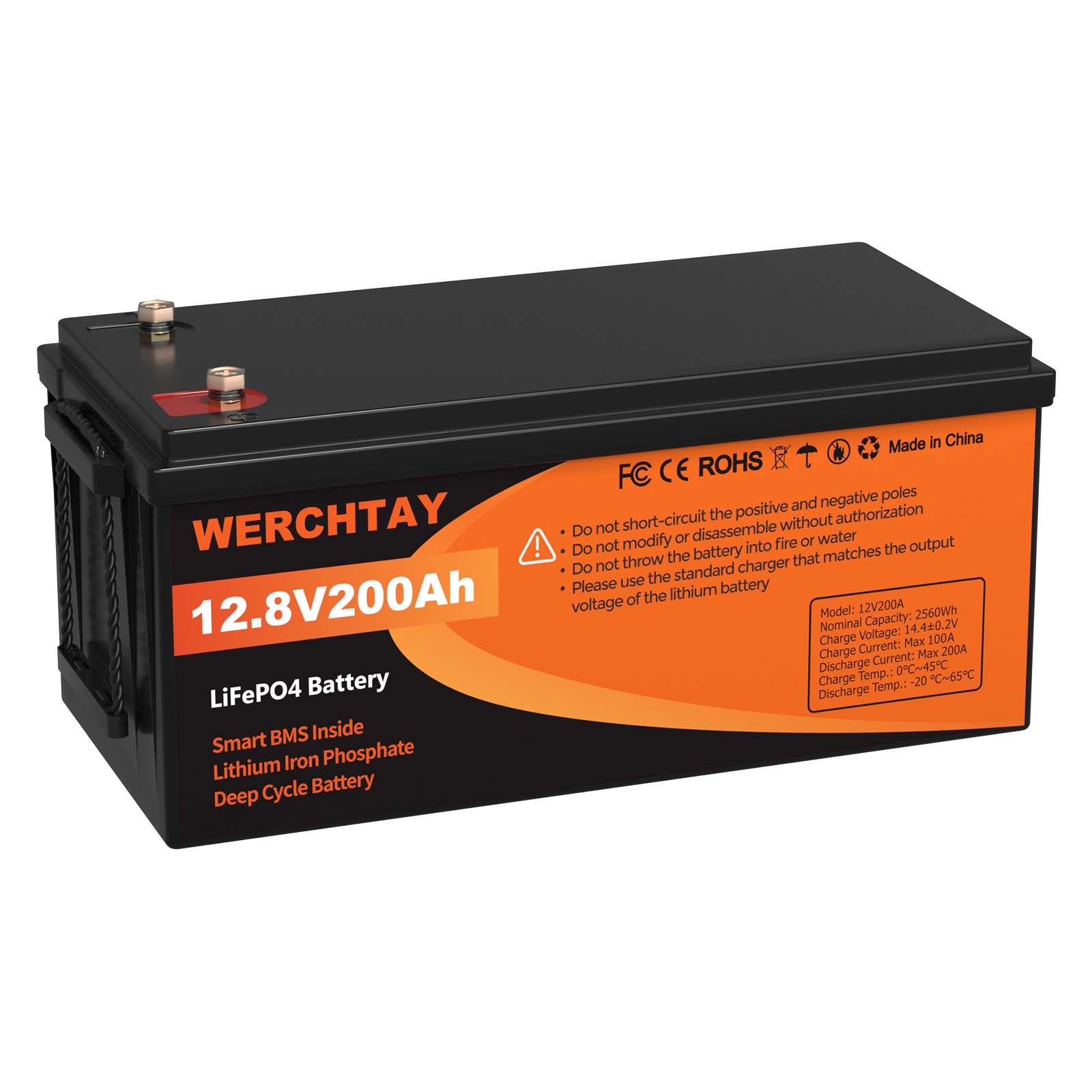 12V 200Ah LiFePO4 Lithium Battery Deep Cycle Built-in BMS for Solar RV Off-Grid