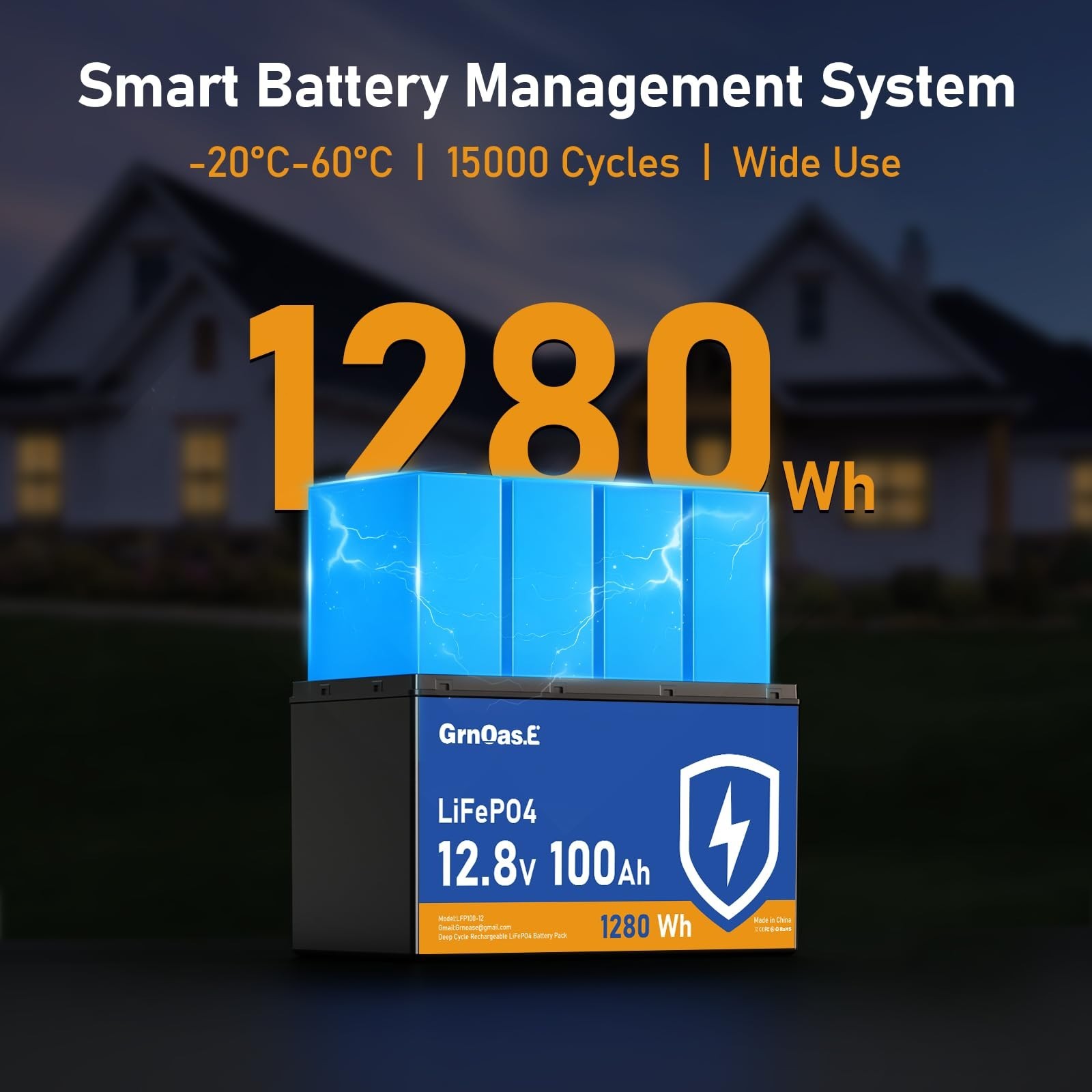 GrnOas.E 12V 100Ah LiFePO4 Battery Group 31 With Built-in 100A BMS For RV Home