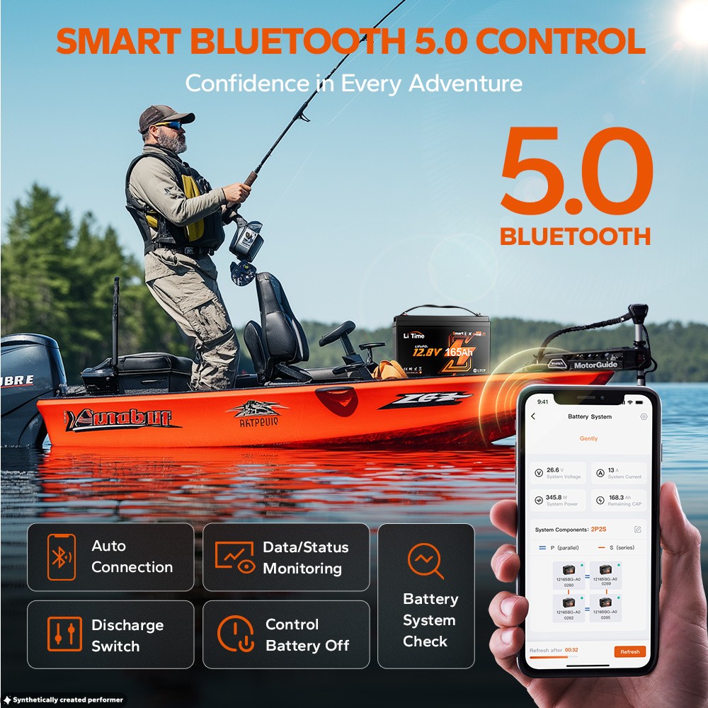 LiTime 12V 165Ah Smart Group31 LiFePO4 Lithium Battery For RV Marine-Refurbished