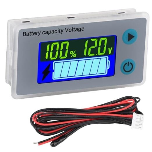 RV Battery Monitor 12V – Golf Cart Battery Meter 10-100V, 12V/30cm Wire Grey