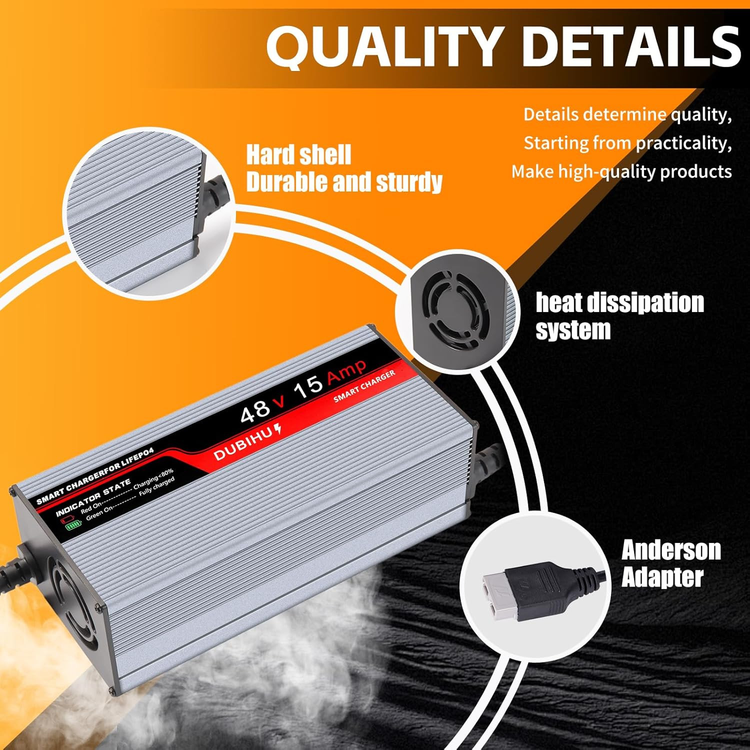 58.4V 15A Lifepo4 Lithium Battery Charger for Golf Cart, RV, 48V Motor,Anderson