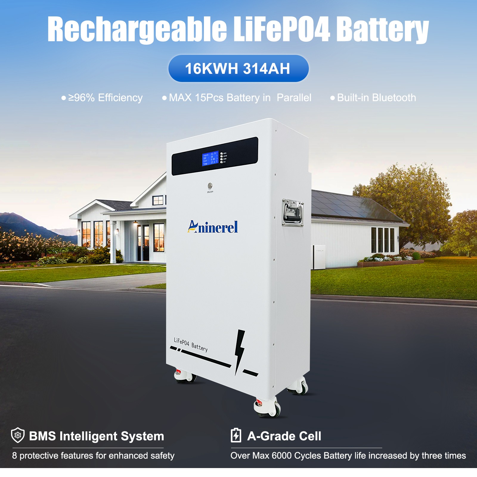 48V 314Ah Lithium Battery 16kWh+ 11kWh 48V Solar Hybrid Inverter MPPT Off-Grid