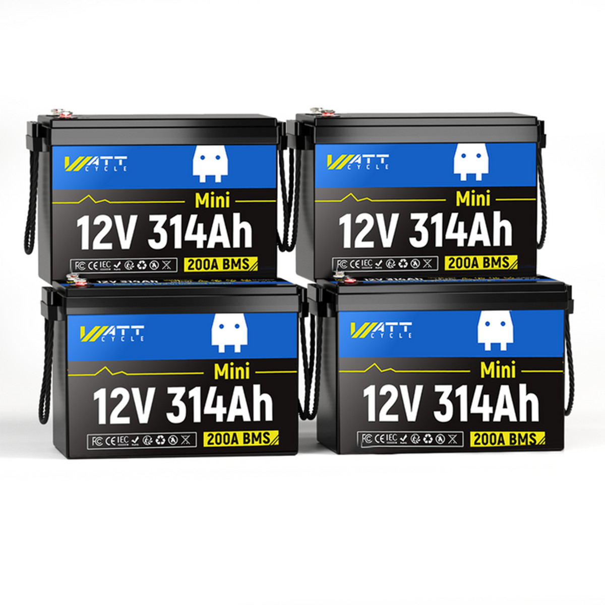 4Pack 16kWh WattCycle 12V 314Ah 300Ah LiFePO4 Deep Cycle Battery Boat Yacht RV