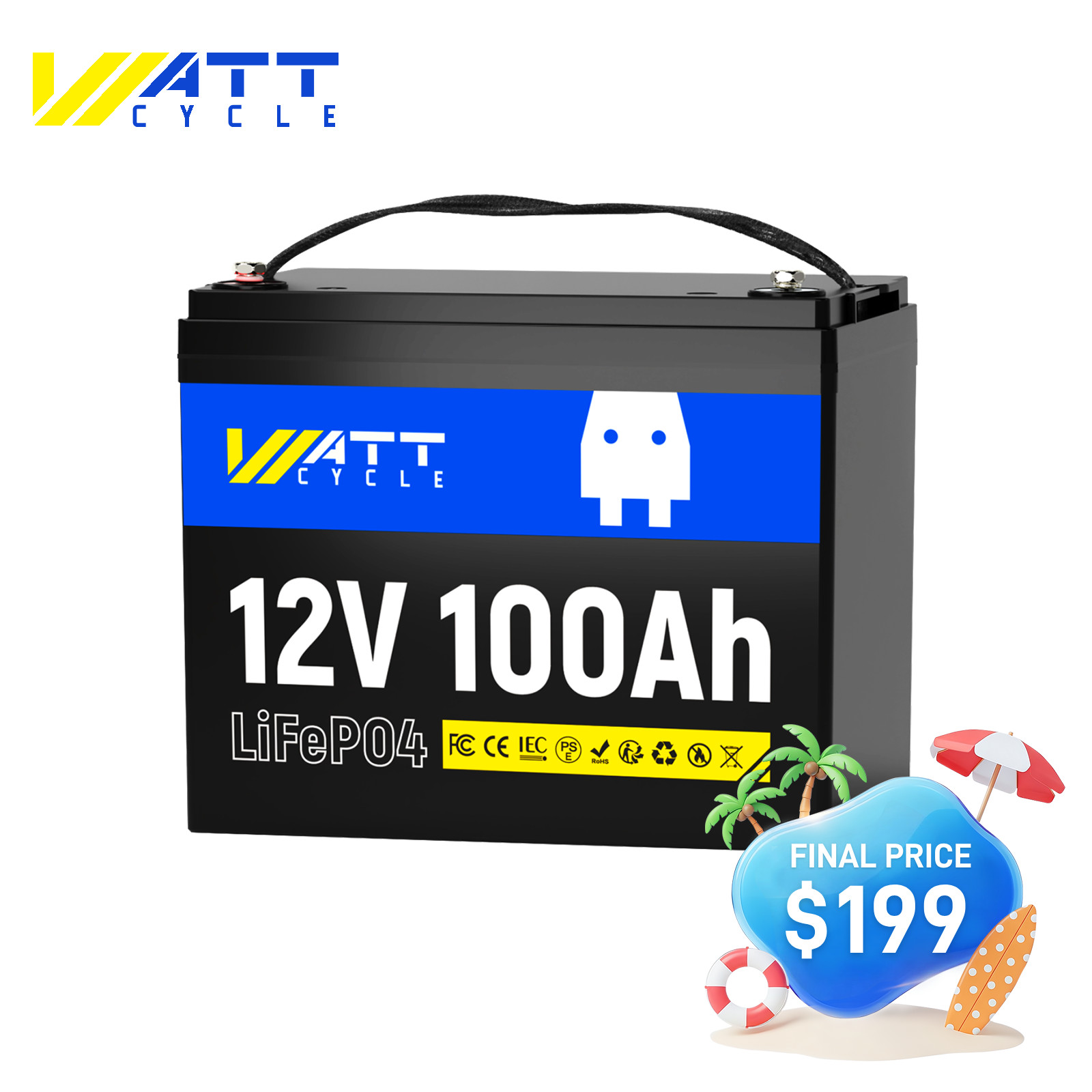 12V 100Ah 1280Wh with 100A BMS LiFePO4 Lithium Battery for Off-Grid Marine RV