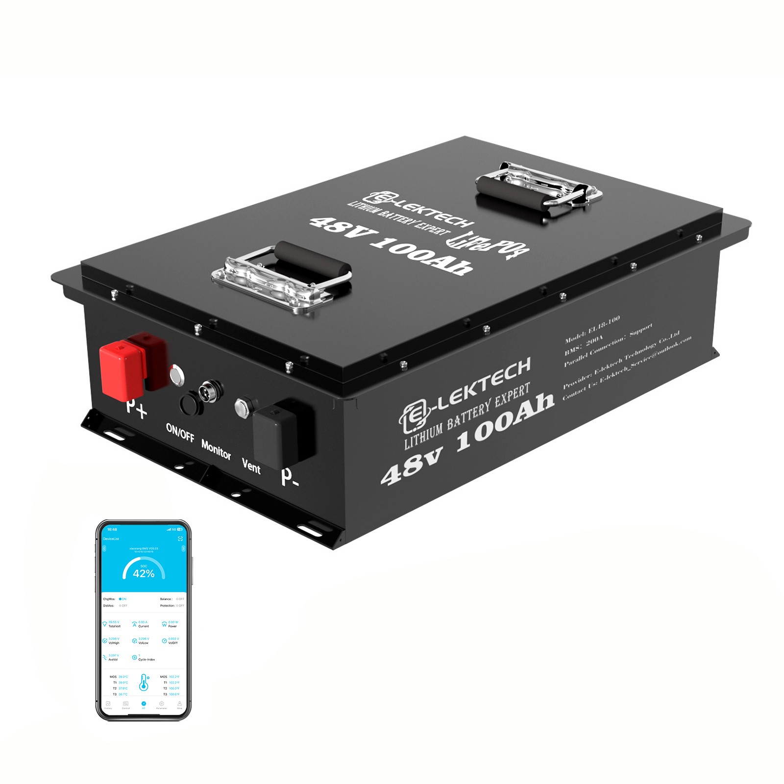48V 100Ah LiFePO4 Lithium Battery Metal Case 200A BMS Solar Golf Cart RVs Boats