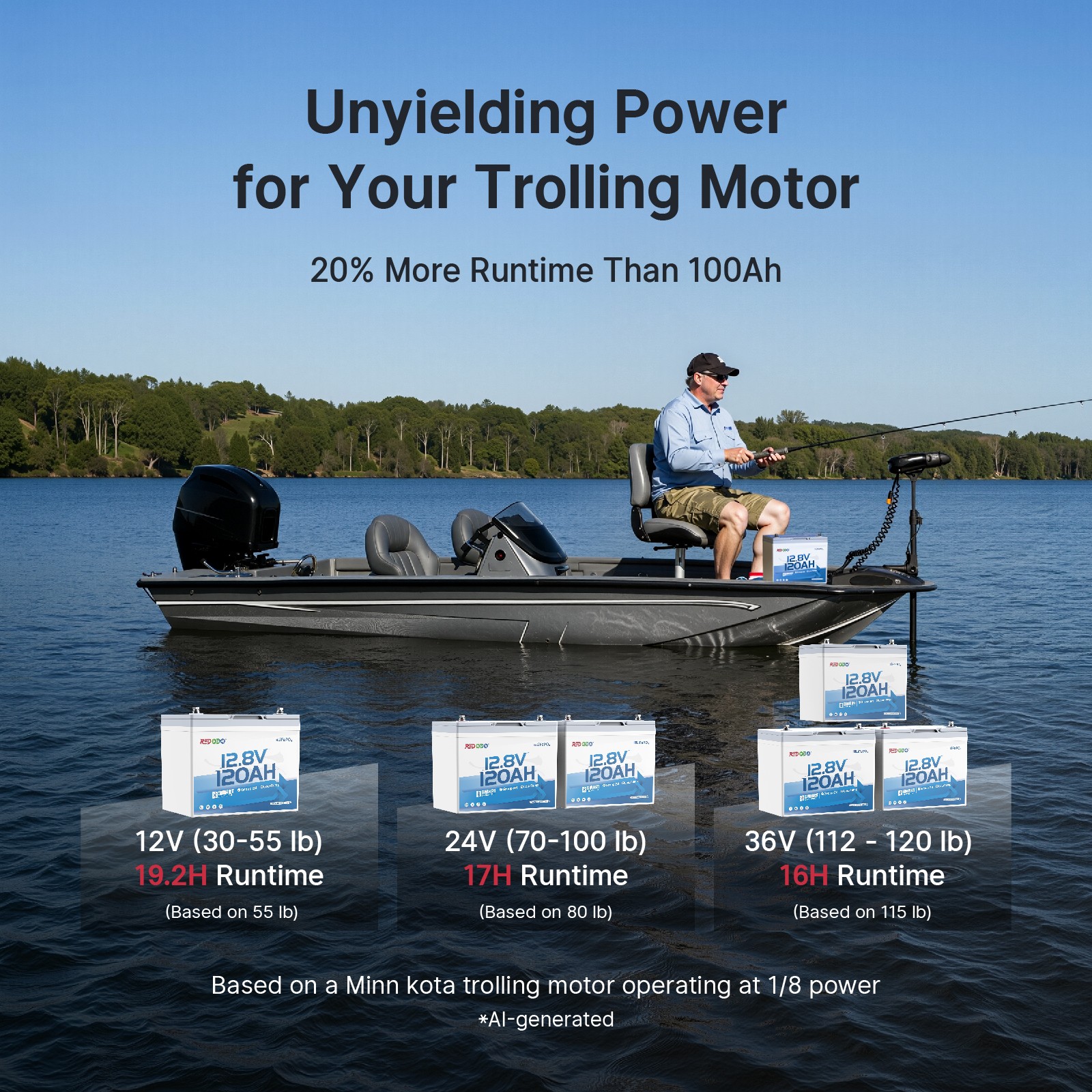 Redodo 12V 120Ah Group 24 Trolling Motor Bluetooth Lithium Battery 1536Wh for RV