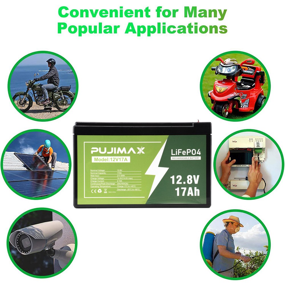 17Ah 12V Rechargeable LiFePO4 Lithium Battery Built-in BMS 4000+ Deep Cycles