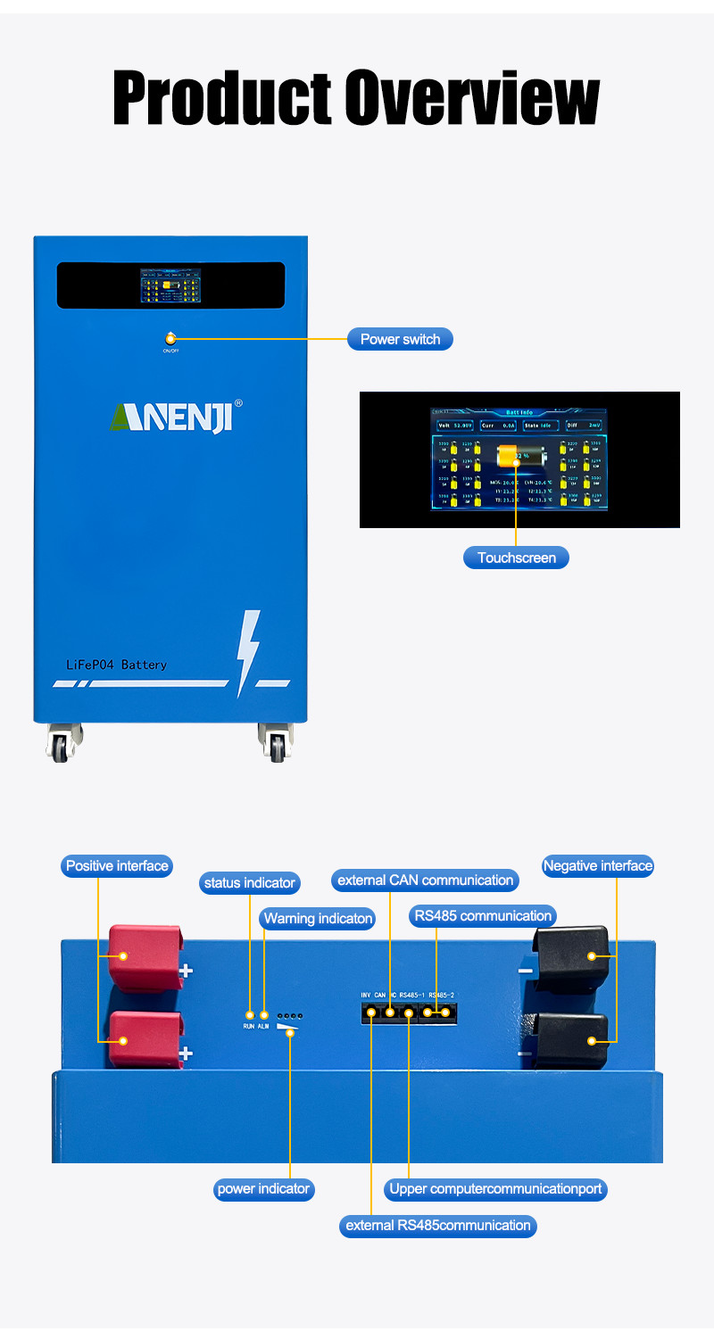 16KWh 314Ah 48V LiFePO4 Li-ion Battery 51.2V BMS for Solar Energy Storage System