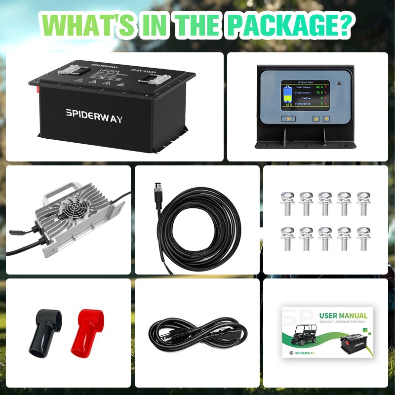72V 105Ah Golf Cart Lithium LiFePO4 Battery +25A Fast Charger for Sloar Off-Grid