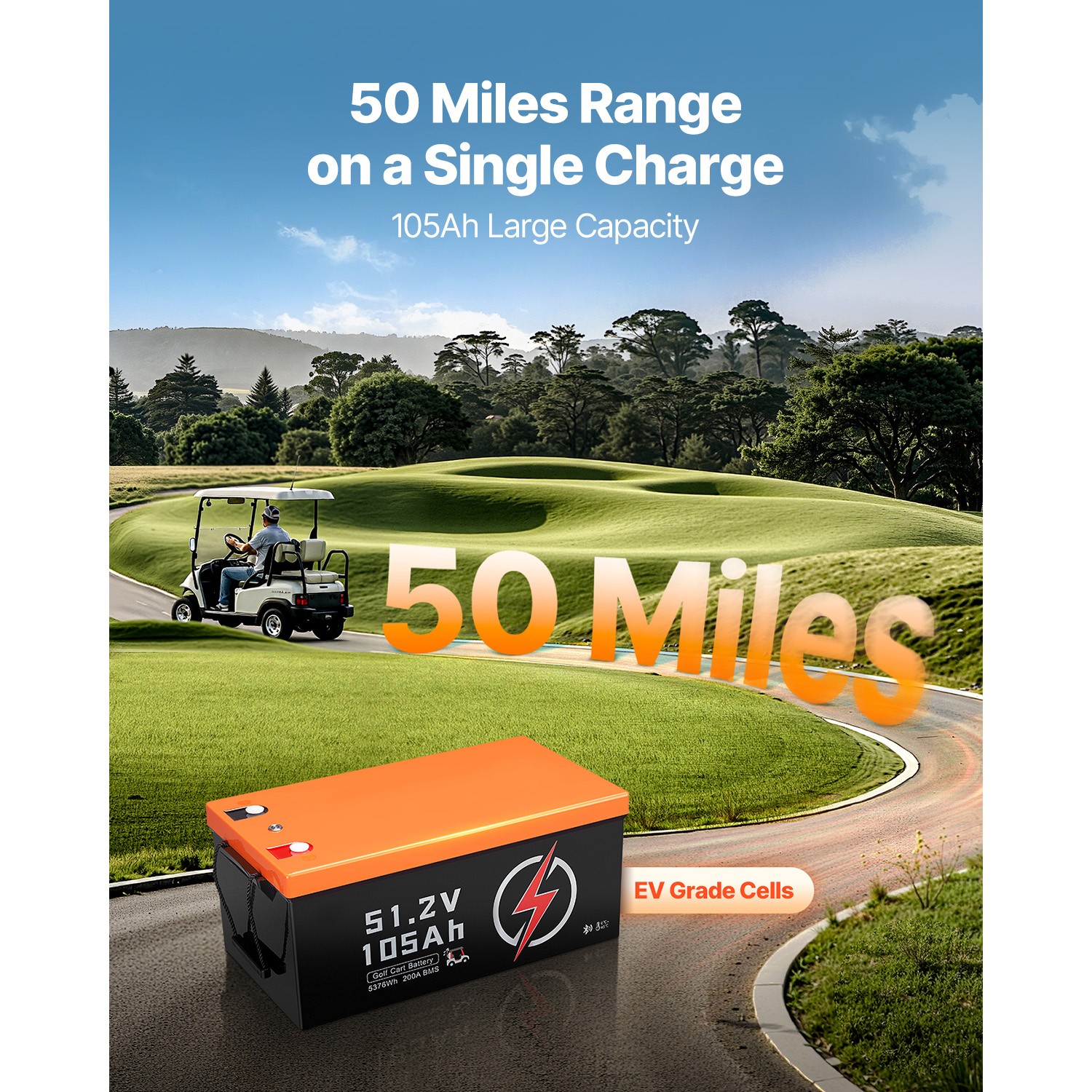 Uimoso 48V 105Ah Golf Cart Lithium Battery 20A Charger LCD Monitor & 4000+ Cycle