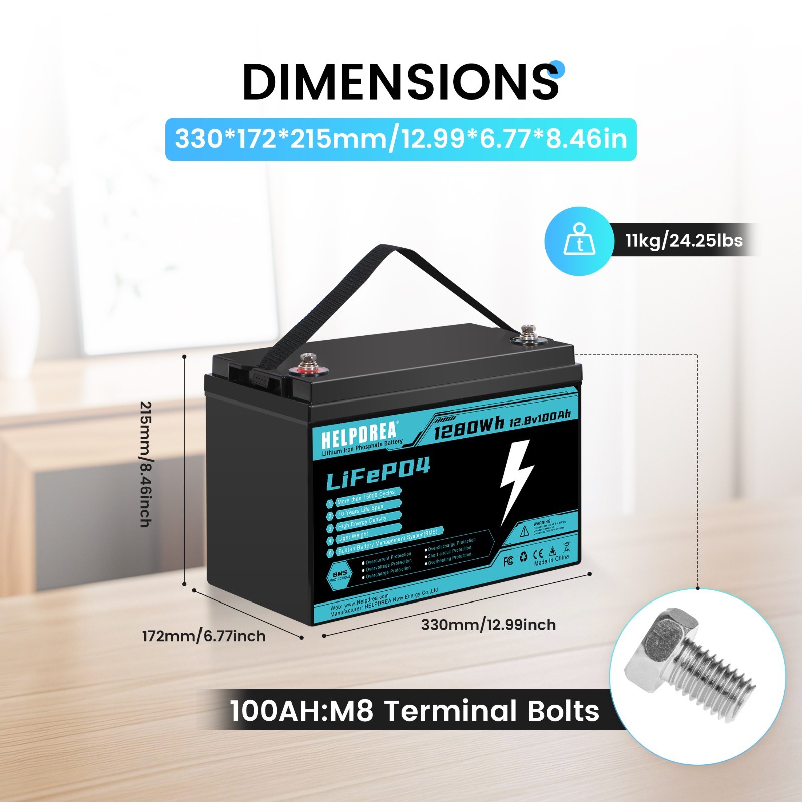 LiFePO4 Lithium Battery 12V 20Ah 50Ah 100Ah 200Ah for RV Solar Marine Off-grid
