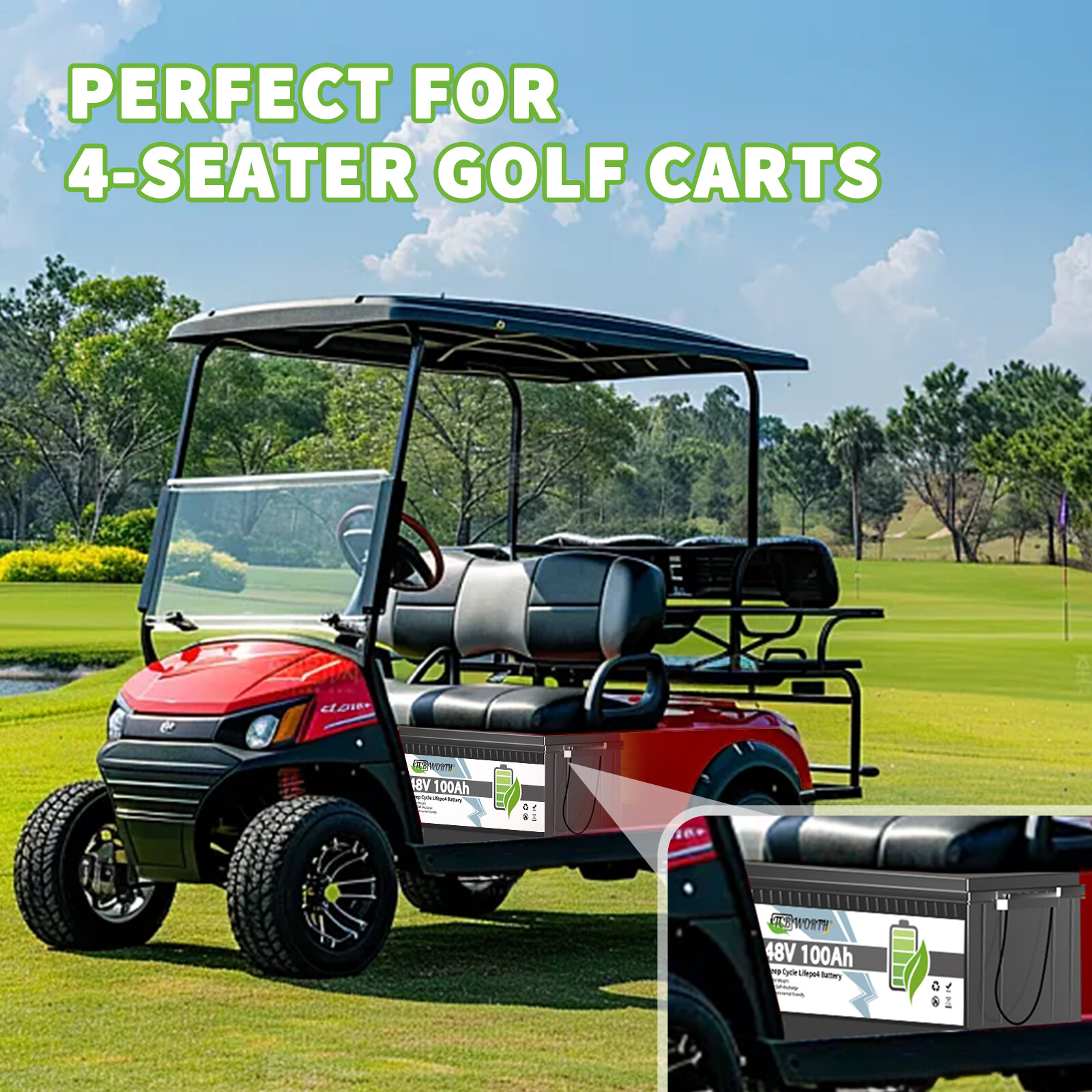 48V 100Ah LiFePO4 Deep Cycle Lithium Battery 5120Wh For Golf Cart Solar System