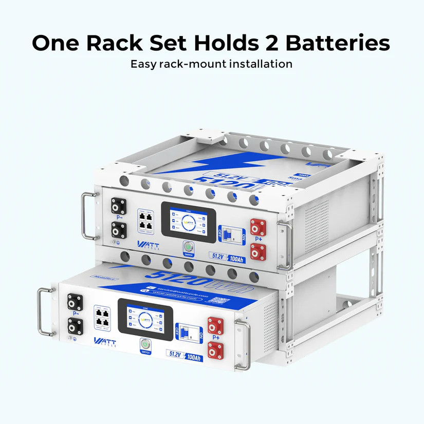 Wattcycle 2Pack 48V 100Ah LiFePO4 Lithium 3U Server Rack Battery + Layer Rack