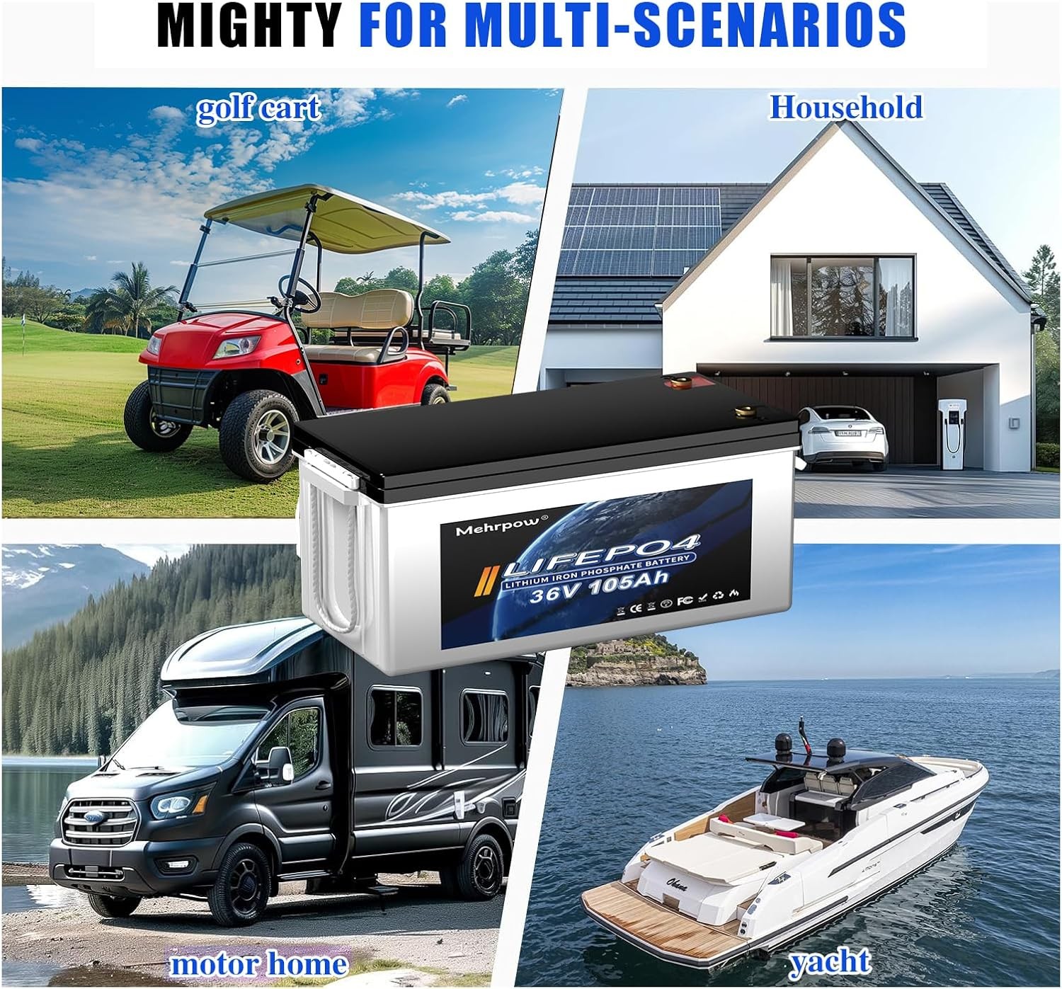 36V 105Ah lithium golf cart Battery 200A Bluetooth BMS 25A Charger for Golf Cart
