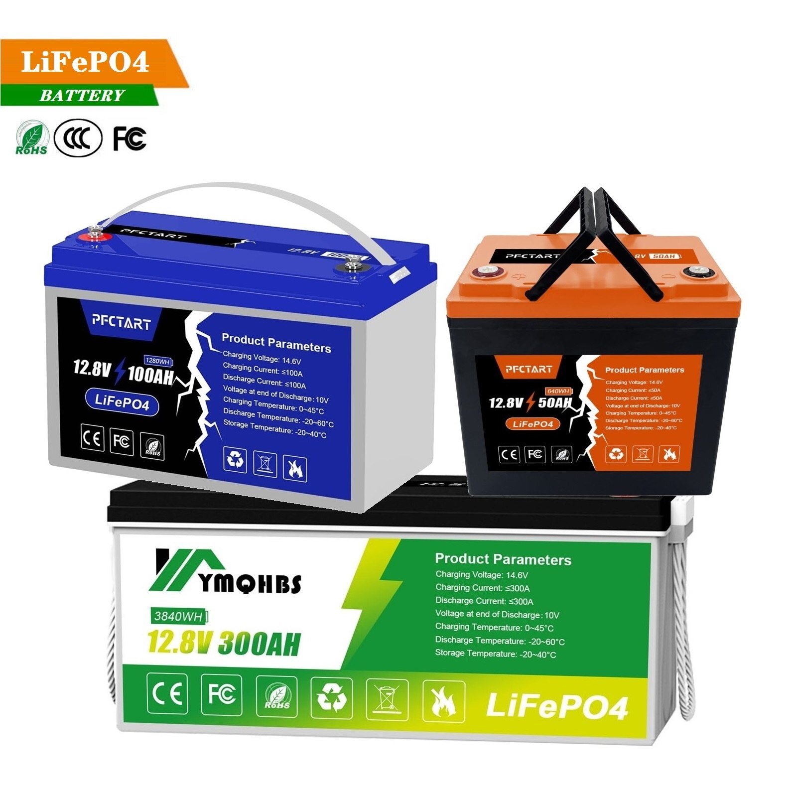 12V 300Ah 100Ah 50Ah LiFePO4 Lithium Battery Perfect for RV Solar Trolling Motor