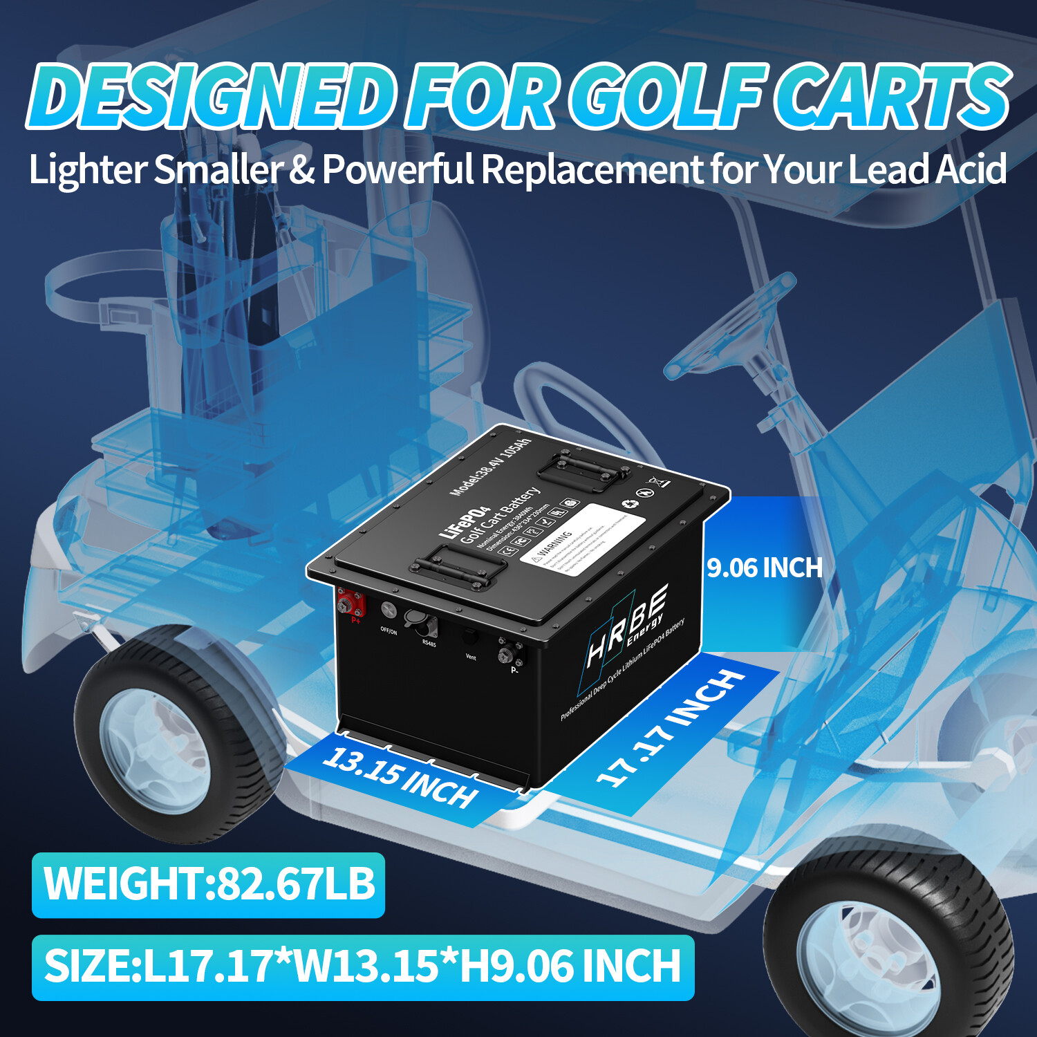 36V 105Ah Battery LiFePO4 Lithium Golf Cart 200A BMS 15000+ Cycles with Monit