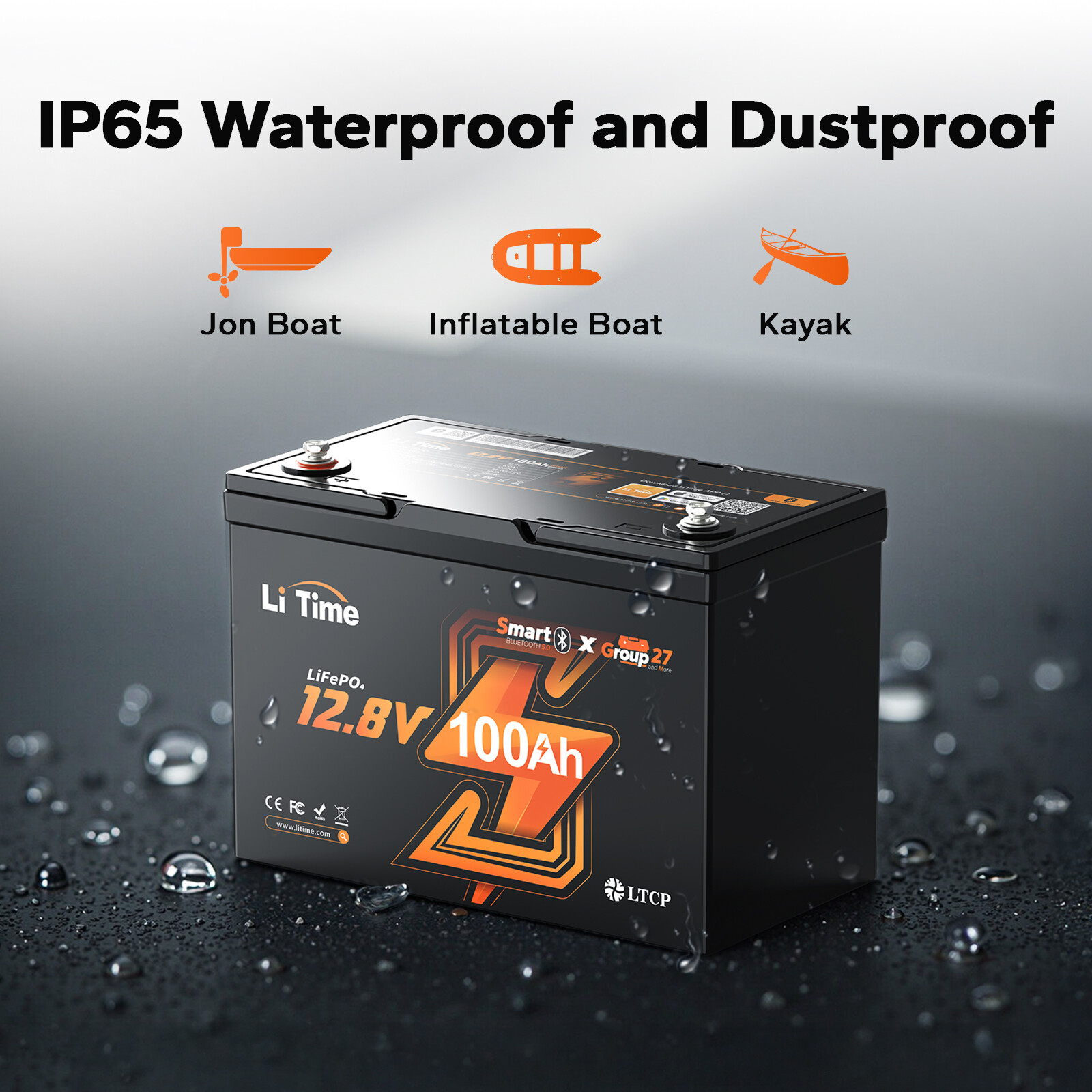 LiTime 12V 100Ah Group27 Bluetooth Low Temp LiFePO4 Lithium Battery For RV Boat
