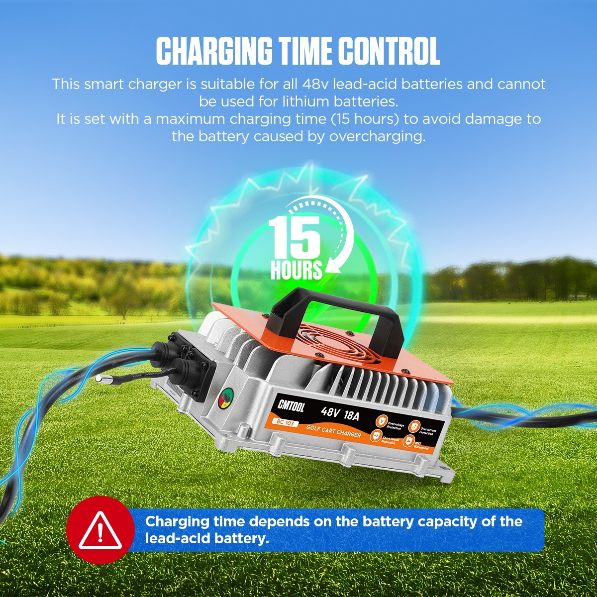 48V18A Lead-Acid Battery Charger 1250W Golf Cart Charger For EZGO RXV 3-Pin Plug