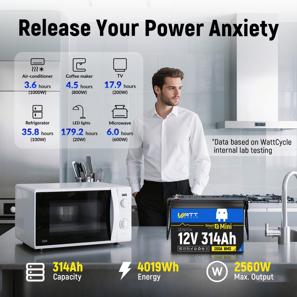 16KWh 4Pack 12V 314Ah 300Ah LiFePO4 Battery Self-Heating Bluetooth Off-grid DIY