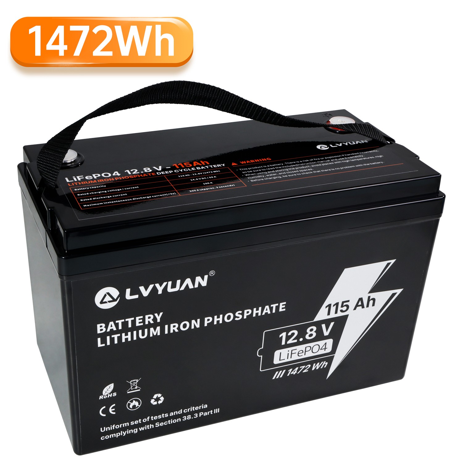 12.8V Lithium LiFePO4 Battery 115AH 1472WH 4000+ Deep Cycle For RV/Marine/Solar