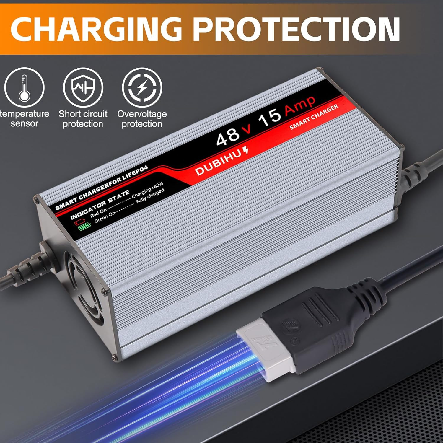58.4V 15A Lifepo4 Lithium Battery Charger for Golf Cart, RV, 48V Motor,Anderson