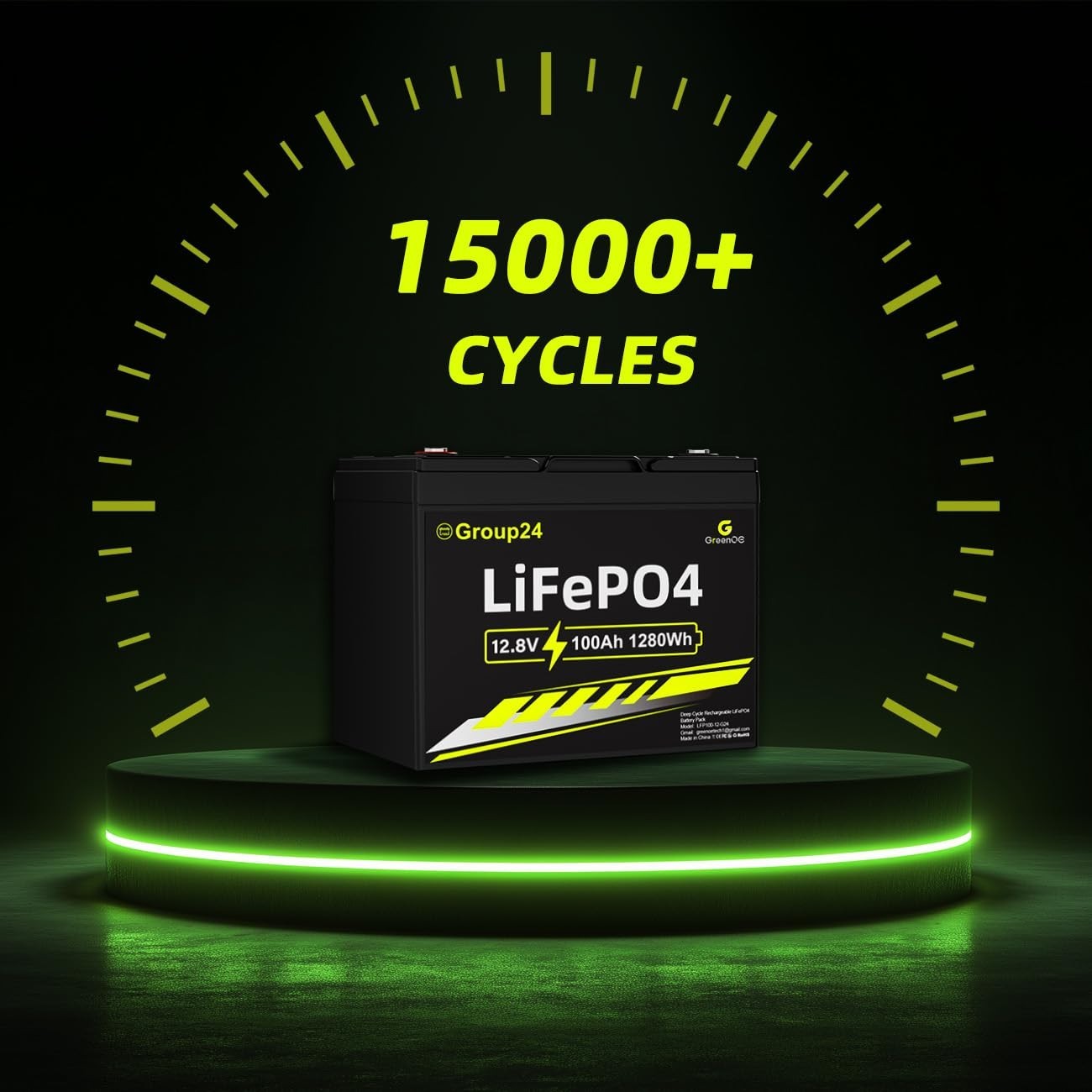 GreenOE 12V 100Ah LiFePO4 Battery Group 24 With Built-in 100A BMS For RV Home
