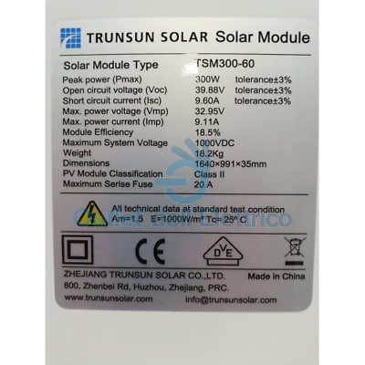 Trunsun Solar TSM300-60 300w Monocrystalline Photovoltaic Panel 164x99x3.5cm
