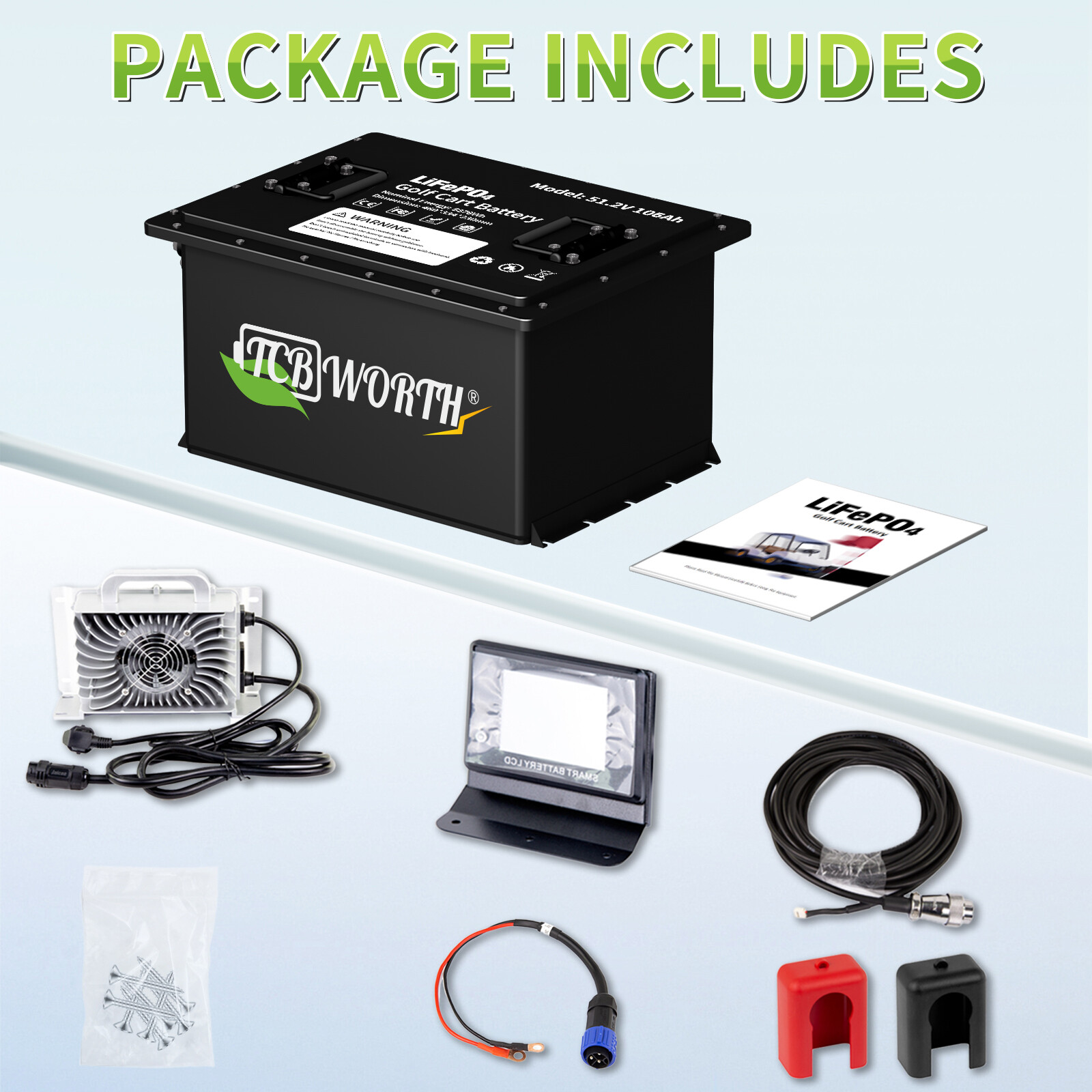 TCBWORTH 48V 105AH Lithium Golf Cart Battery 200A BMS for EZGO Club Car Yamaha