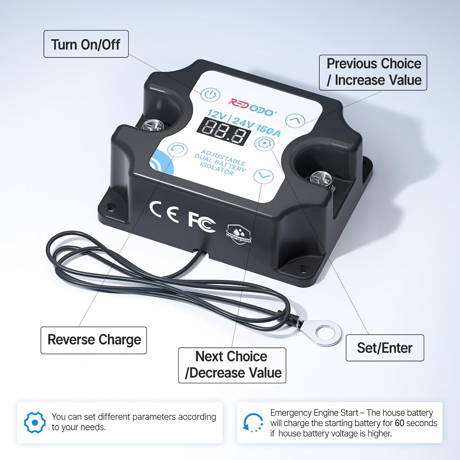Redodo 12V/24V 150A Adjustable Battery Dual Isolator (VSR) With LCD Display Used
